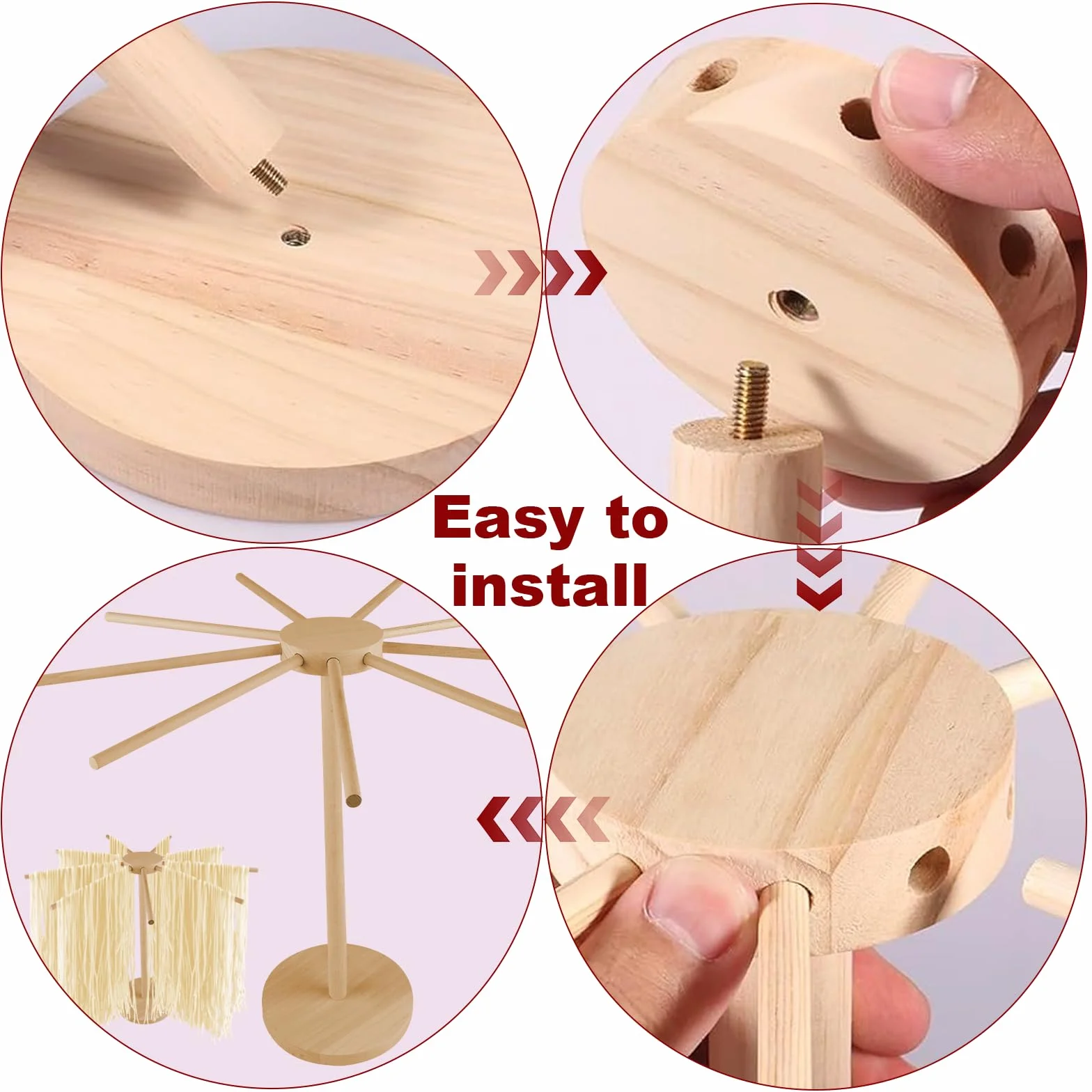 Secador de fideos, soporte para pasta de madera, secado con 9 brazos extraíbles, soporte para pasta para secar hasta 4,5 kg con base, soporte para secadora de pasta para cocina doméstica