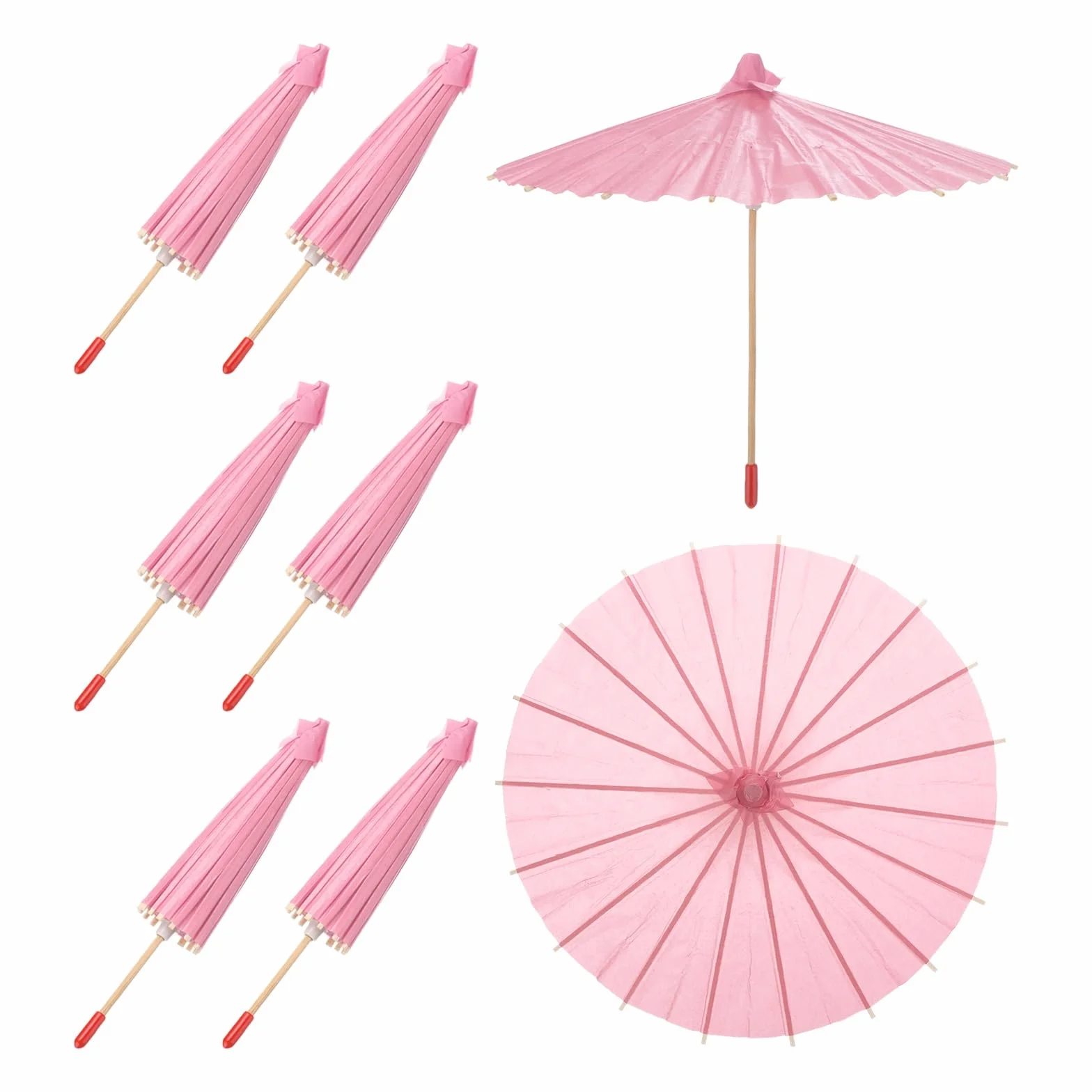 QUARKZMAN 6 Sombrillas De Papel, Sombrilla De Papel De 8 Pulgadas para DIY Pintadas Al Óleo, Sombrillas para Decoración De Bodas, Fiestas Y Manualidades, Color Rosa