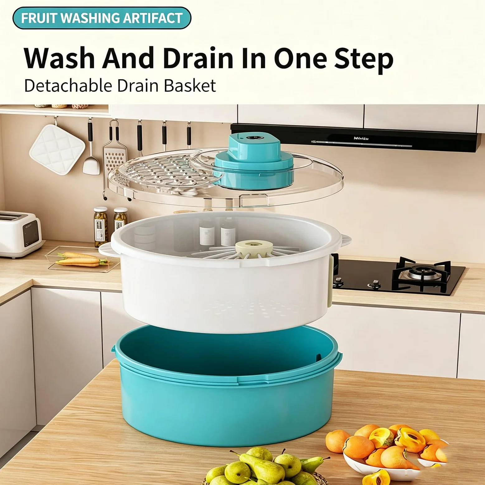 Centrifugadora De Ensaladas Y Lavadora De Frutas Y Verduras, Centrifugadora Eléctrica De Lechuga, Secadora De Verduras, con Base Antideslizante, Limpiador De Frutas Y Verduras Blue