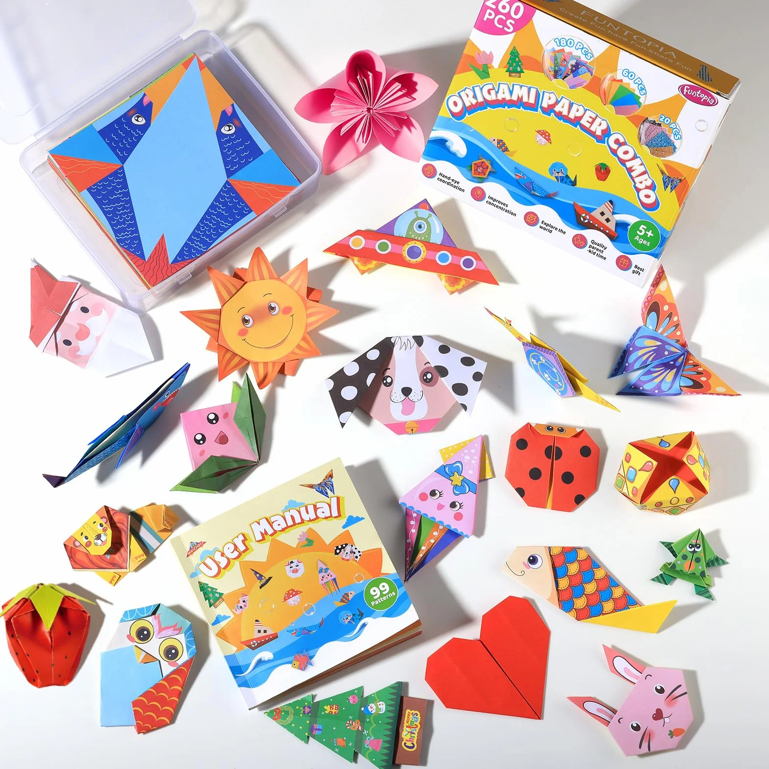 260 hojas de papel de origami, juego de origami para niños de 6 a 12 años con 99 patrones y libro de guía, kits de manualidades de papel plegable, suministros para niños y niñas, juguetes, avión de