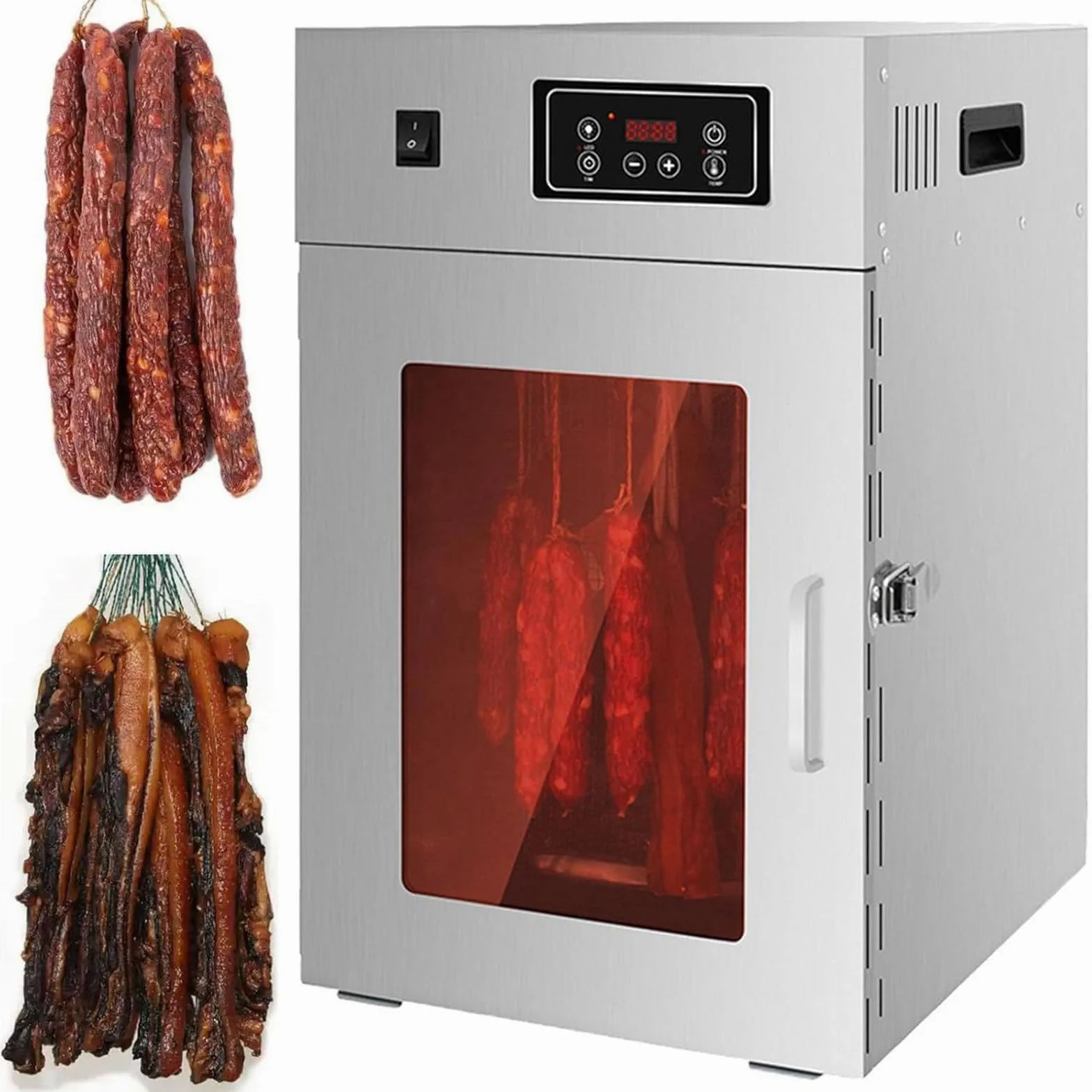 Deshidratador de alimentos y armario de secado de acero inoxidable para biltong, grande, 7,5 kg/15 kg, 14 varillas para colgar, deshidratador de alimentos de 800 W para cecina, control de tempera