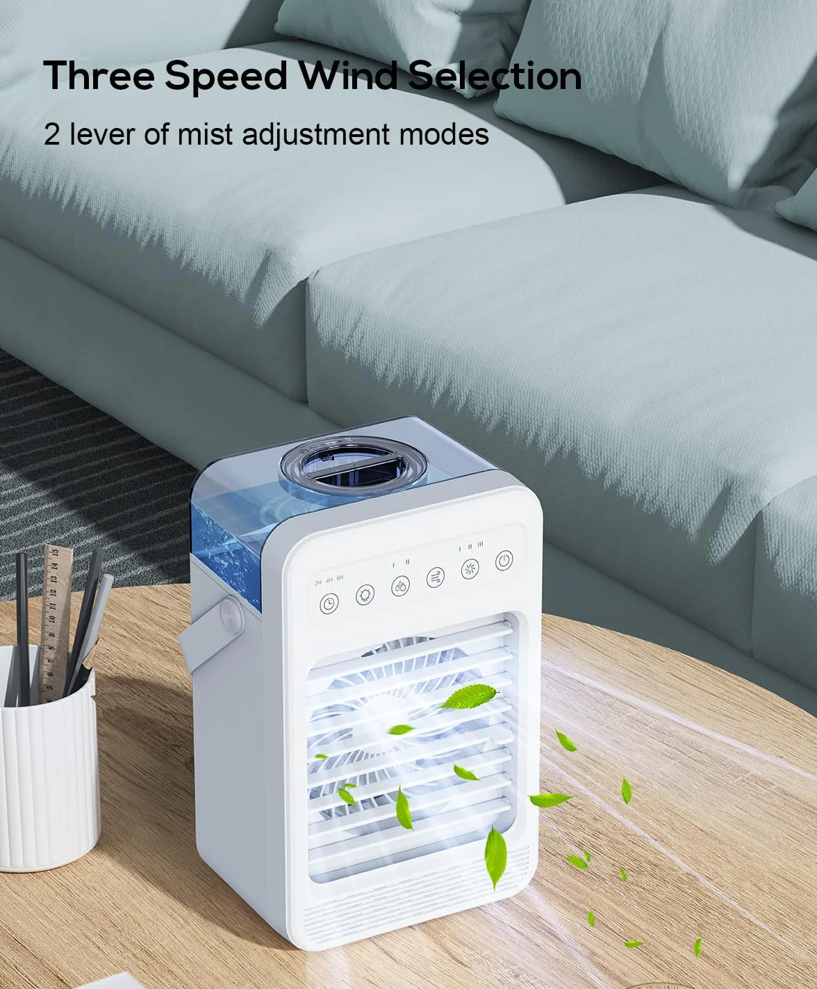 Mini aire acondicionado portatil, Enfriador De Aire Portátil, Ventilador hielo 4 en 1, ventilador nebulizador 4 velocidad del viento, humidificador de 2 niveles para habitación y oficina