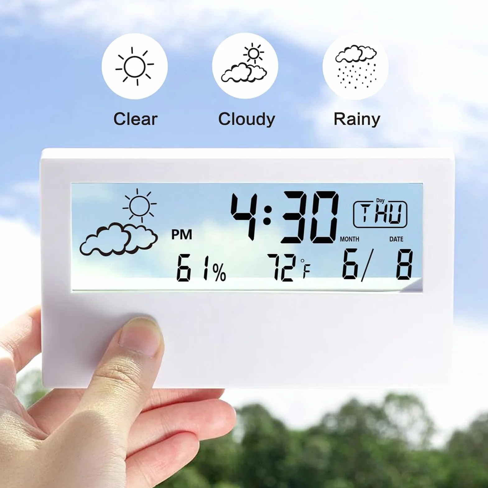 Reloj despertador de mesita de noche, reloj electrónico transparente de escritorio, escritorio digital ABS con pantalla de temperatura y humedad, hora de 12/24 horas, alarma de mesita de noche para