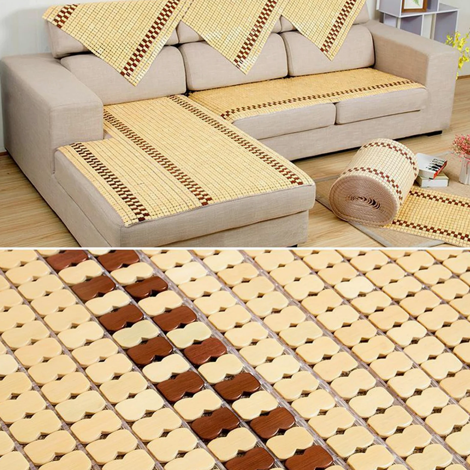 Almohadilla de bambú para colchón de enfriamiento natural, transpirable, plegable, para aire acondicionado, para cama Mahjong, suave y refrescante (55 x 130 cm)