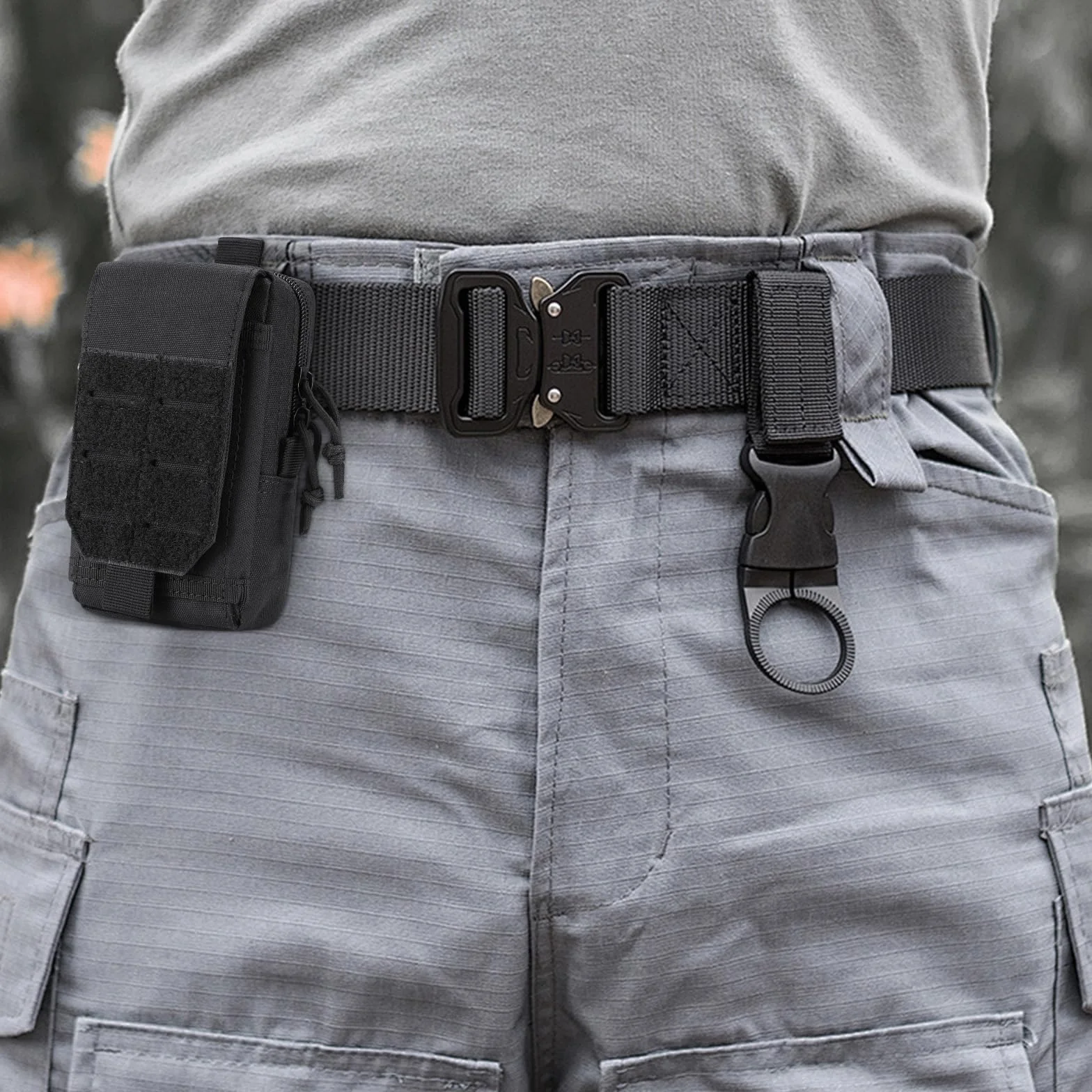 Bolsa Cintura Tactica Hombre Molle Pouch EDC Riñonera Cremallera Multifuncional Senderismo Camping Viajes Ciclismo Negro