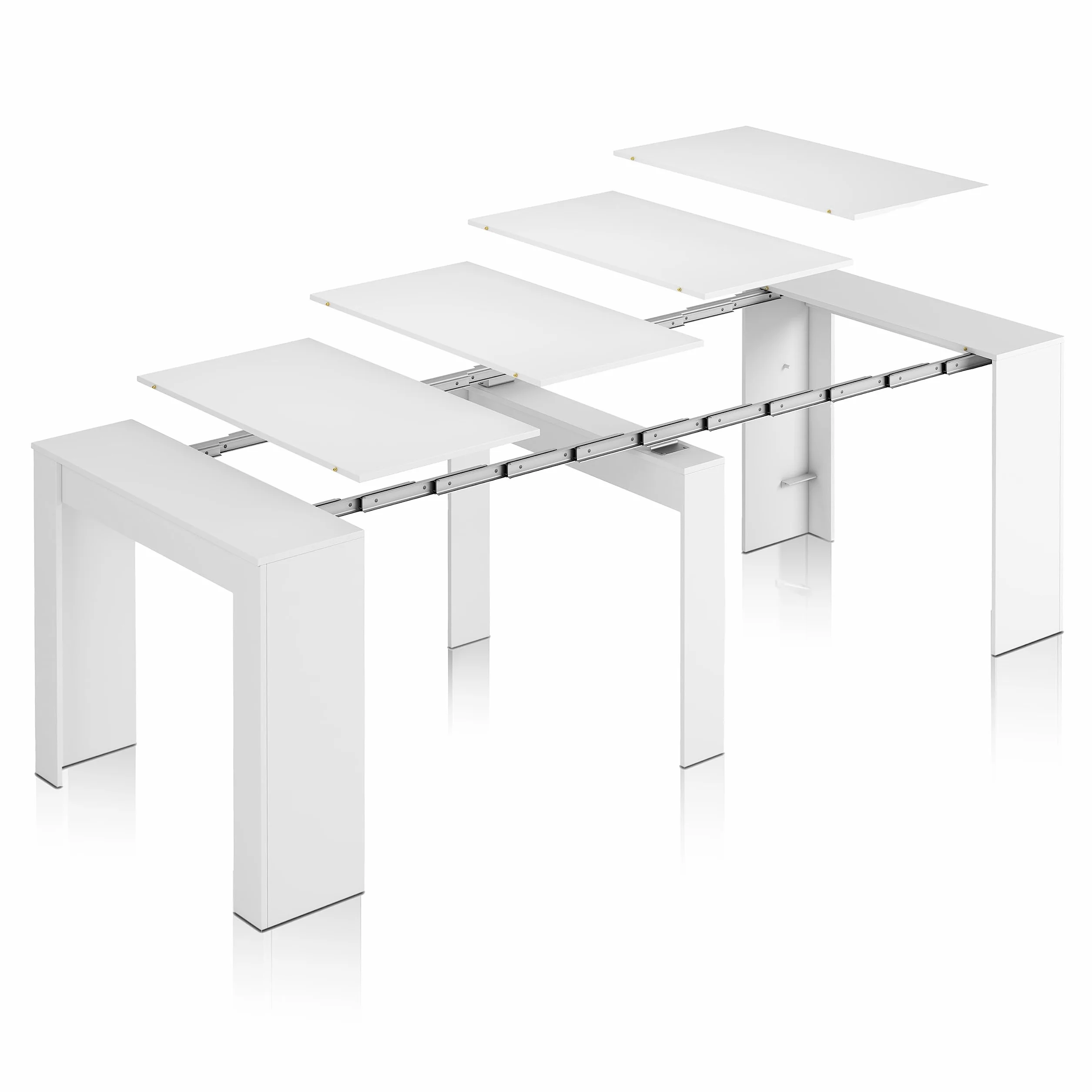 Habitdesign – Mesa Extensible para Comedor, Mesa Ampliable para Salón o Cocina - 5 Posiciones y hasta 10 Comensales - Blanco Brillo - 50-235x90x78 cm - Modelo Consola