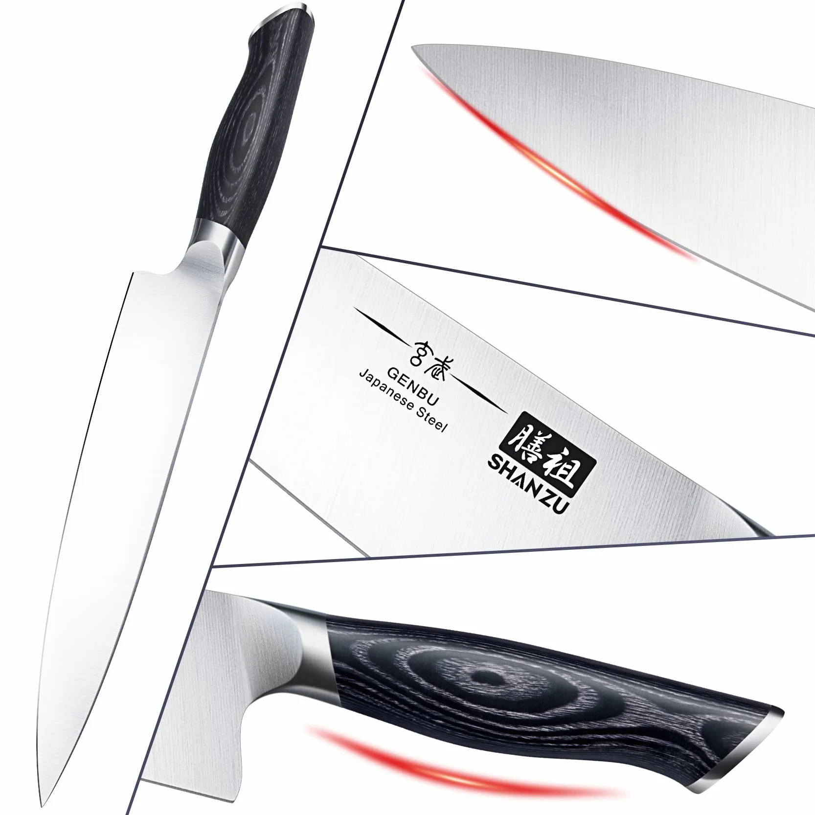 SHAN ZU Cuchillo de chef, cuchillo de cocina de 8 pulgadas, cuchillos de chef japoneses súper afilados de acero, cuchillo para picar, cuchillo de cocina con mango ergonómico K133 - Serie Genbu