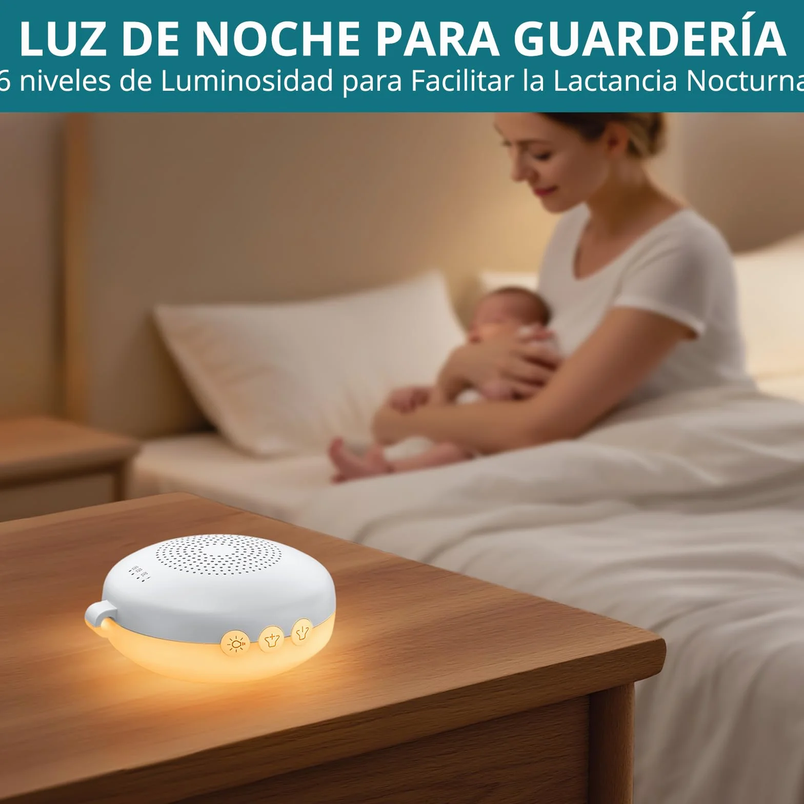Máquina de Ruido Blanco para Dormir Bebé, Sonido Portátil con 12 Sonidos Relajantes, Luz Nocturna 6 Velocidades, Memoria y 3 Temporizadores