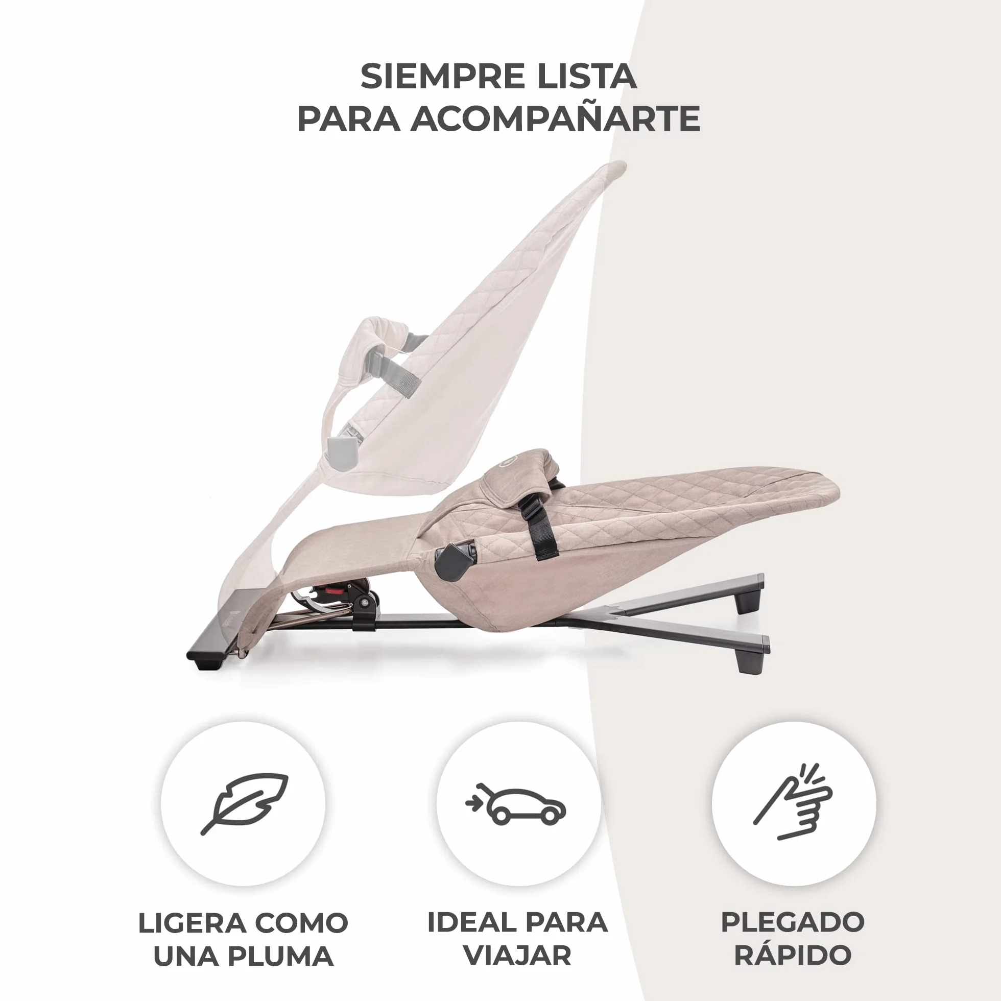 Kinderkraft MIMI Hamaca bebé Balancin 0-9 kg Plegado Compacto Reclinable una mano Movimiento natural Arco juguetes Beige