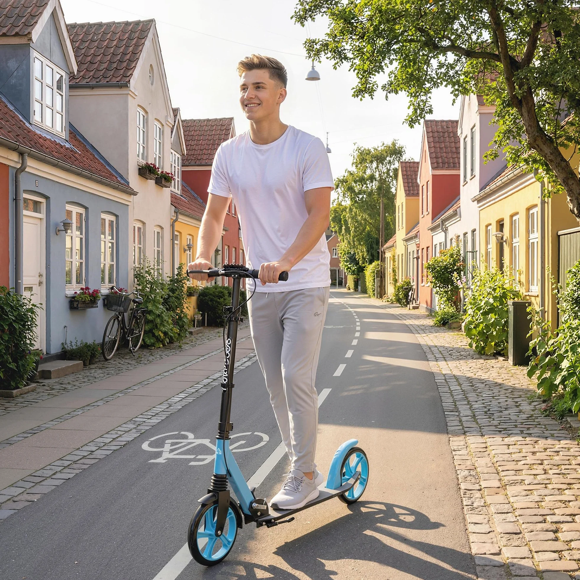 HOMCOM Patinete Plegable para Adultos y Niños +14 Años Scooter Ligero con Manillar Ajustable Ruedas 200 mm Aluminio Carga 100 kg