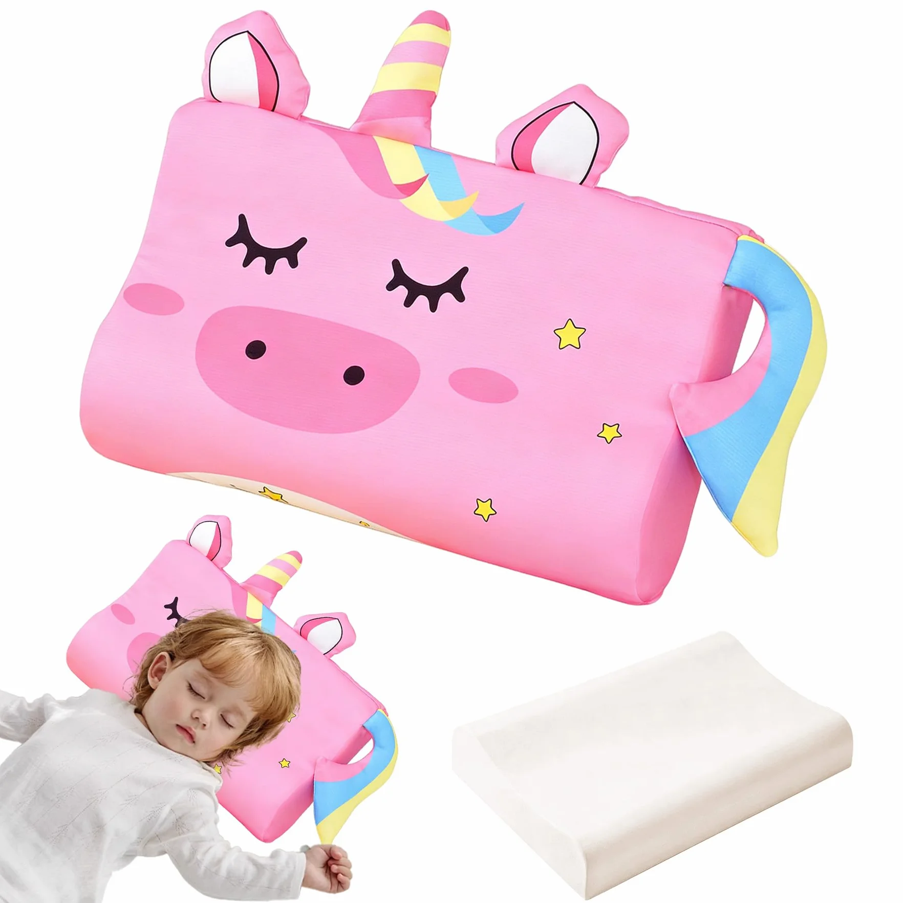 TZEKING Almohada Infantil Ergonómica 45x27x6cm Espuma Viscoelástica Transpirable Hipoalergénica Funda Lavable