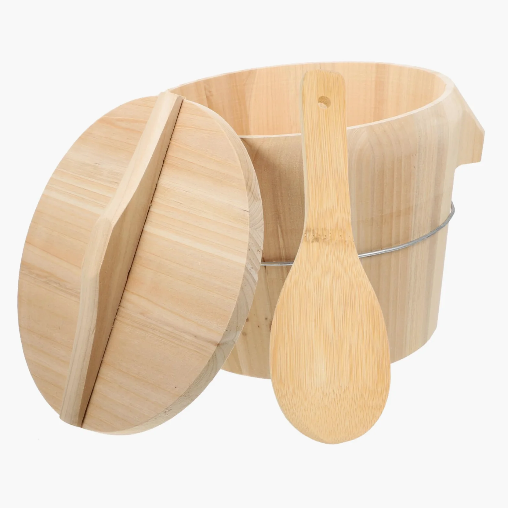 Cubo de Arroz al Vapor de Madera Natural para Restauración y Hogar | Madera Natural, Diseño de Fondo Móvil, Limpieza Sencilla, para Cocina al Vapor, Restauración y Hogar Doméstico