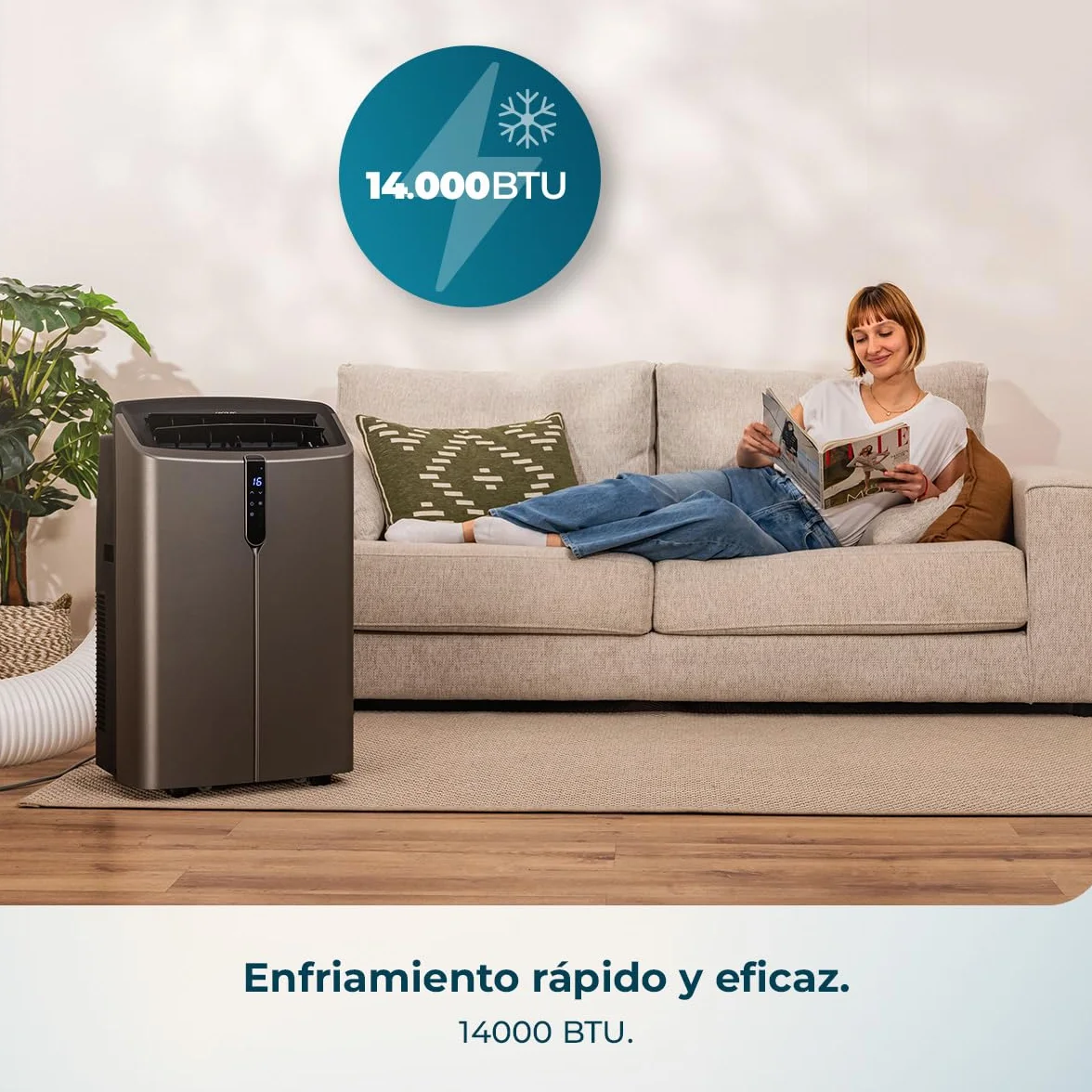 Cecotec Aire Acondicionado Portátil con Bomba de Calor y Wifi ForceClima 14800 Nux Heating Connected. 14000BTU, Mando a Distancia, Pantalla LED, 5 Modos, 3 Velocidades, Temporizador, Cobertura 30-35m²