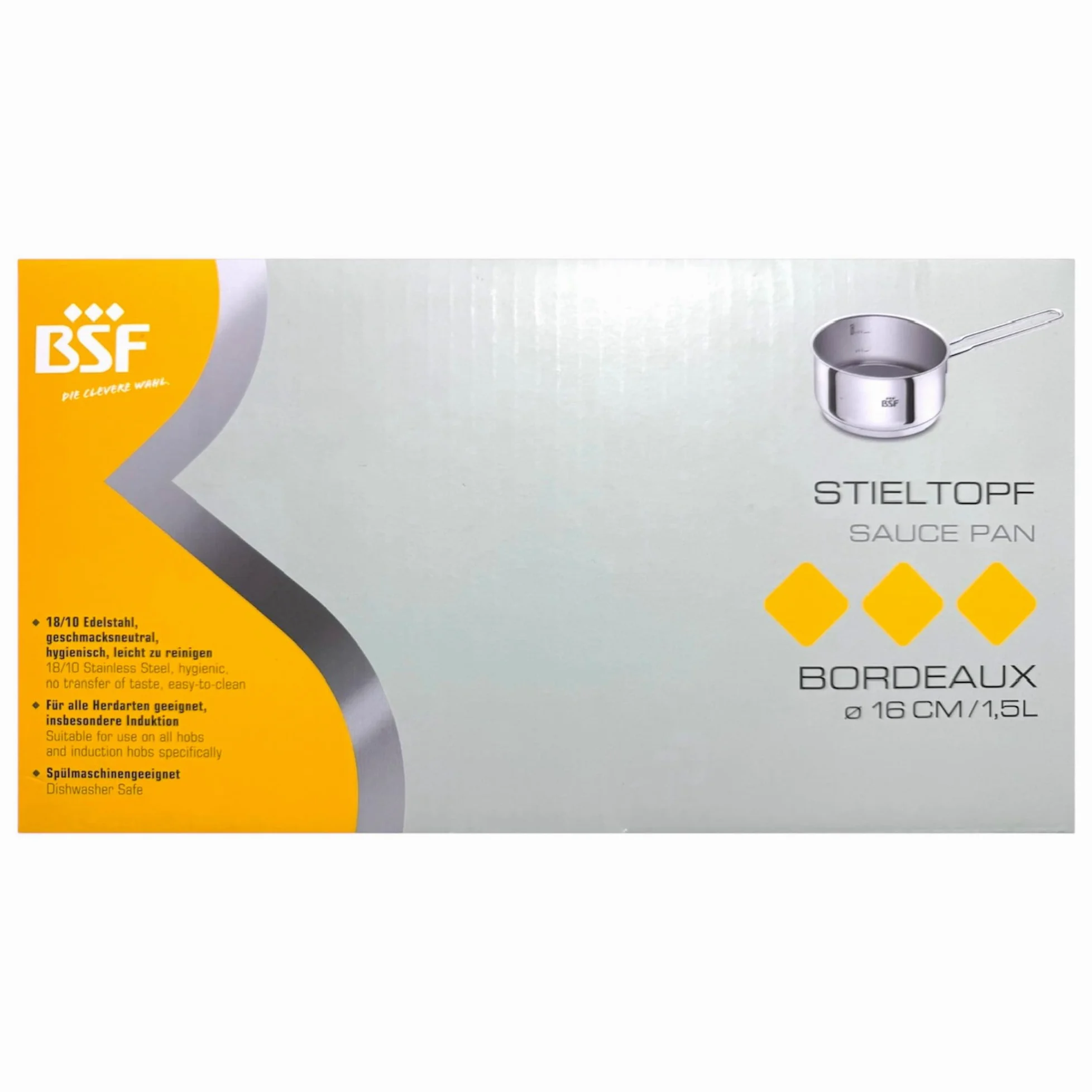 Zwilling BSF Burdeos - Cacerola (16 cm, 1,5 L, acero inoxidable, con escala interior (0,5 l/1 l), cacerola con mango apto para inducción, apto para lavavajillas, cacerola