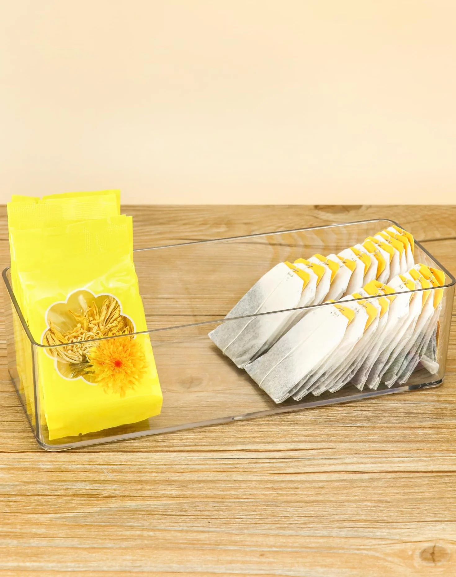 QWORK® 2 Piezas Caja de Almacenamiento para Bolsas de té acrílicas, Organizador de Bolsas de té para Bolsas de té, Bolsas de café, cápsulas de café, edulcorantes, azúcar y más