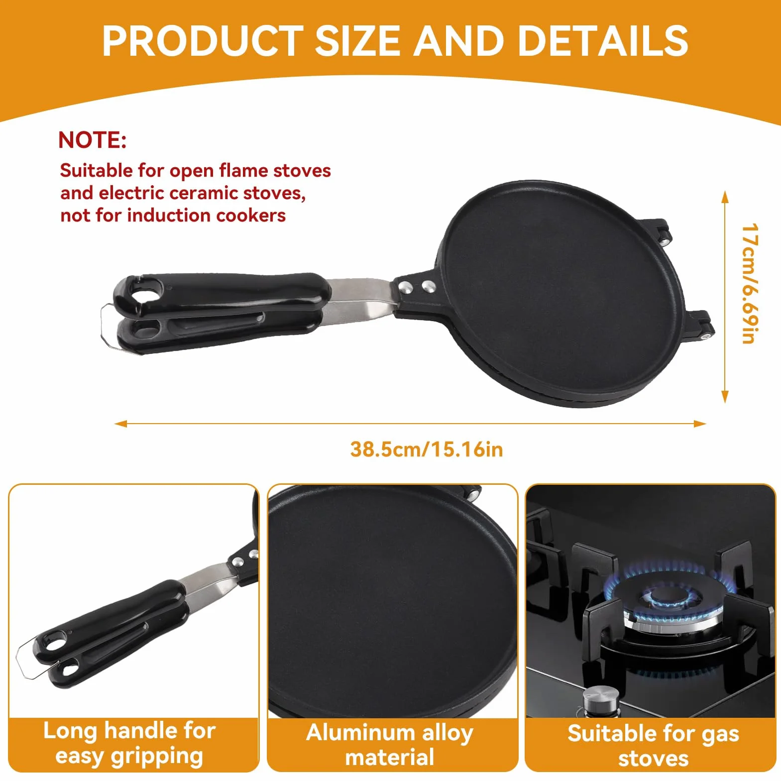 Waffle Cone Maker, Aleación de Aluminio Egg Roll Ice Cream Cone Maker Waffle Irons Baking Pan Non Stick Waffle Irons Mold Pan Non-stick Egg Roll Maker for Kitchen