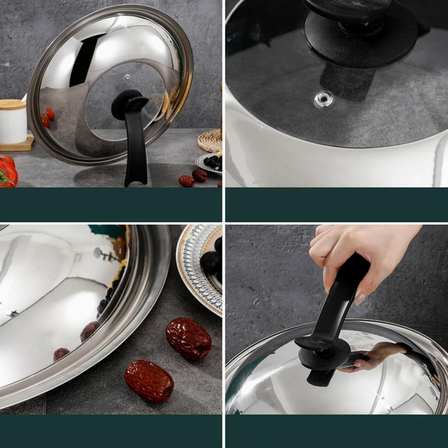 Qectial Tapa Redonda para Sartén de 36 Cm, Ideal para Sartenes de 34-35,5 Cm de Diámetro. Incluye Asa de Apoyo, Mango Estable