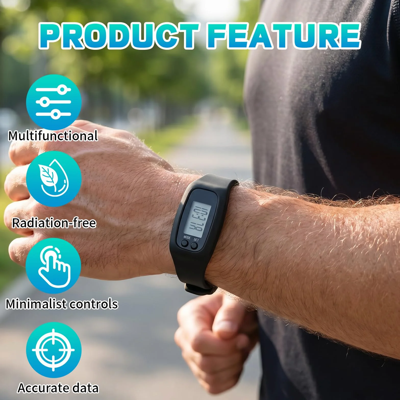Mini Podometro Electrónico 3D, Contador de Pasos, Silicón Cuenta Pasos Reloj, No Requiere Aplicación,Ideal para Senderismo, Fitness y Desplazamientos Diarios, Apto Tanto para Hombres Como para Mujeres