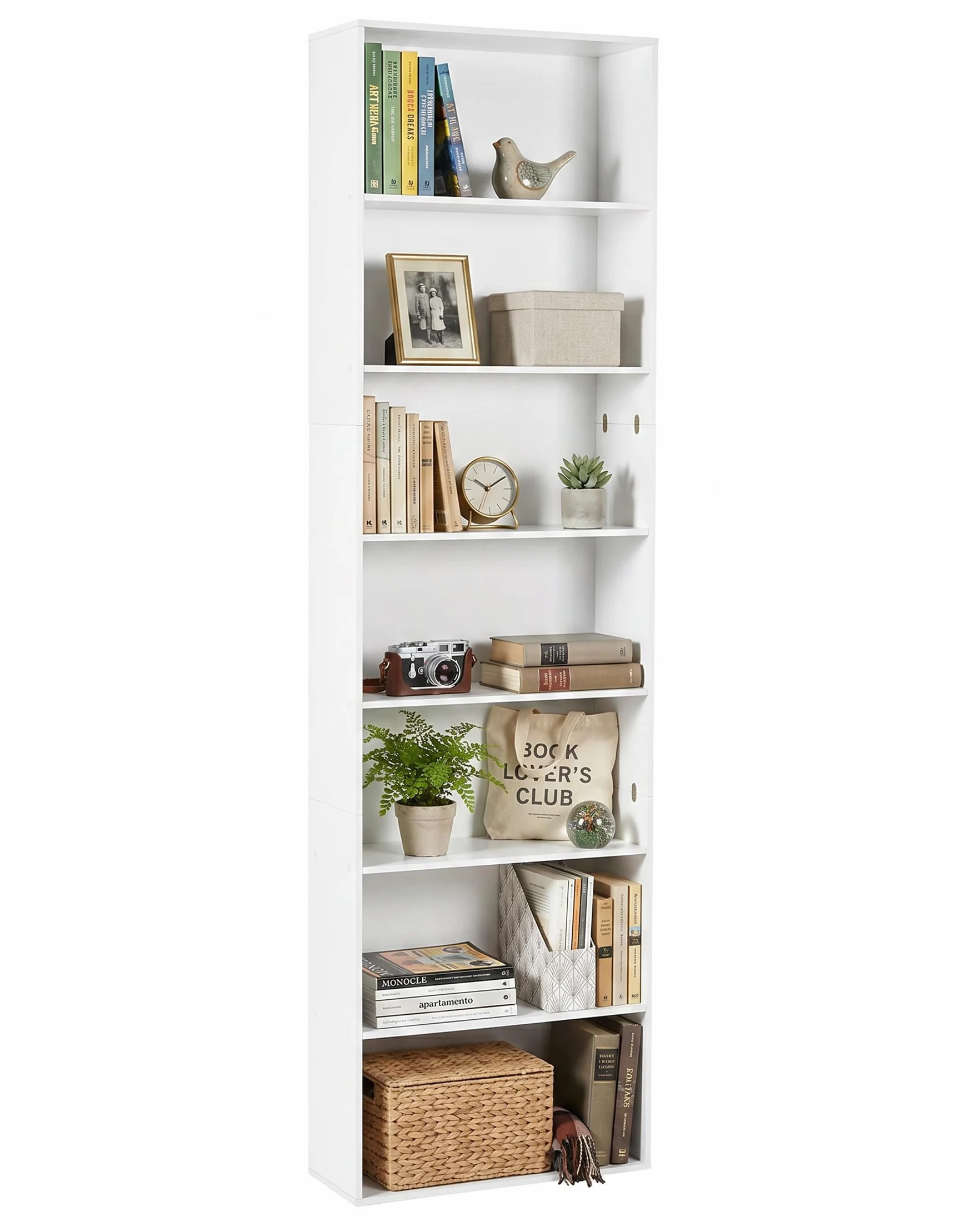 hitsuki Estantería Alta 7 Estantes Blanca Librería Estrecha con Sistema Antivuelco Almacenaje para Libros Hogar Oficina