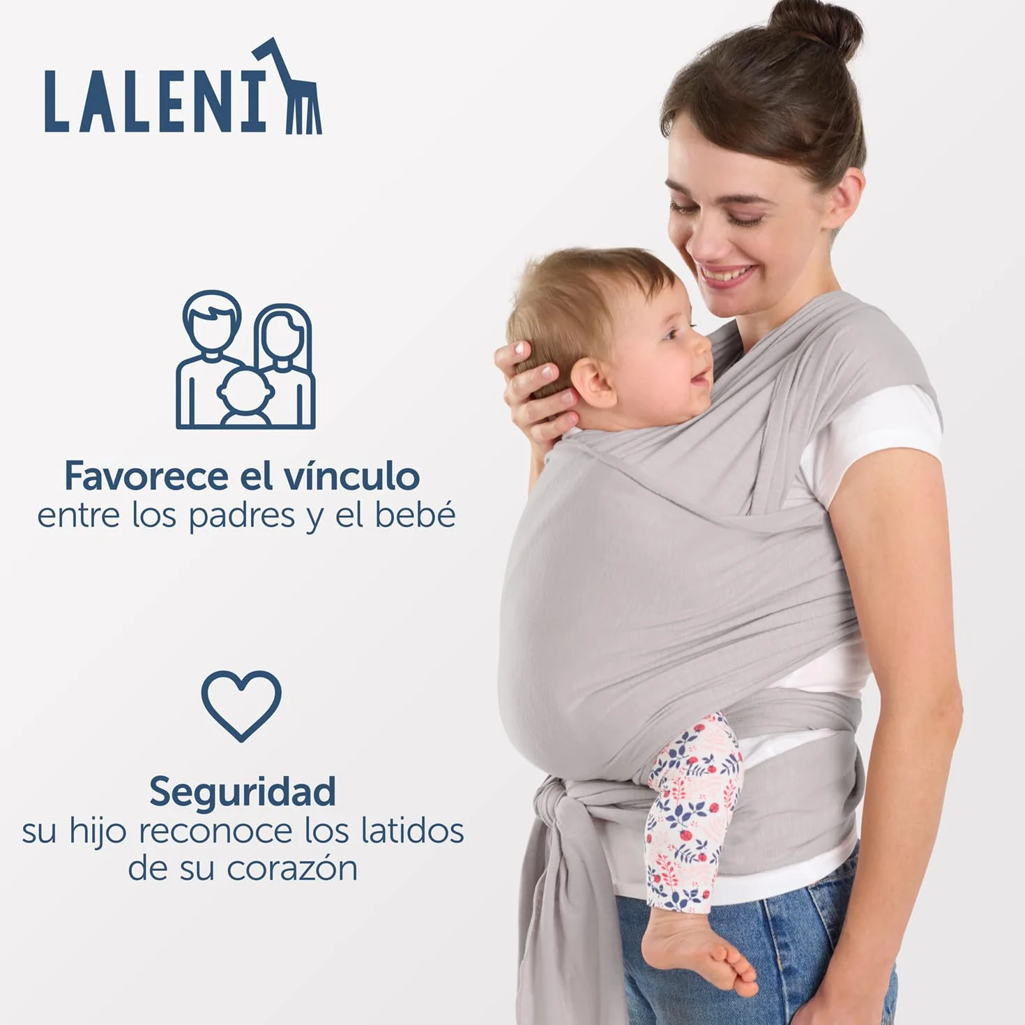 Fular Portabebe Hasta 15kg de Suave Algodón - Portabebe Recien Nacido + Certificado OEKO-TEX - Fular Porteo 5,10m - Gris Claro