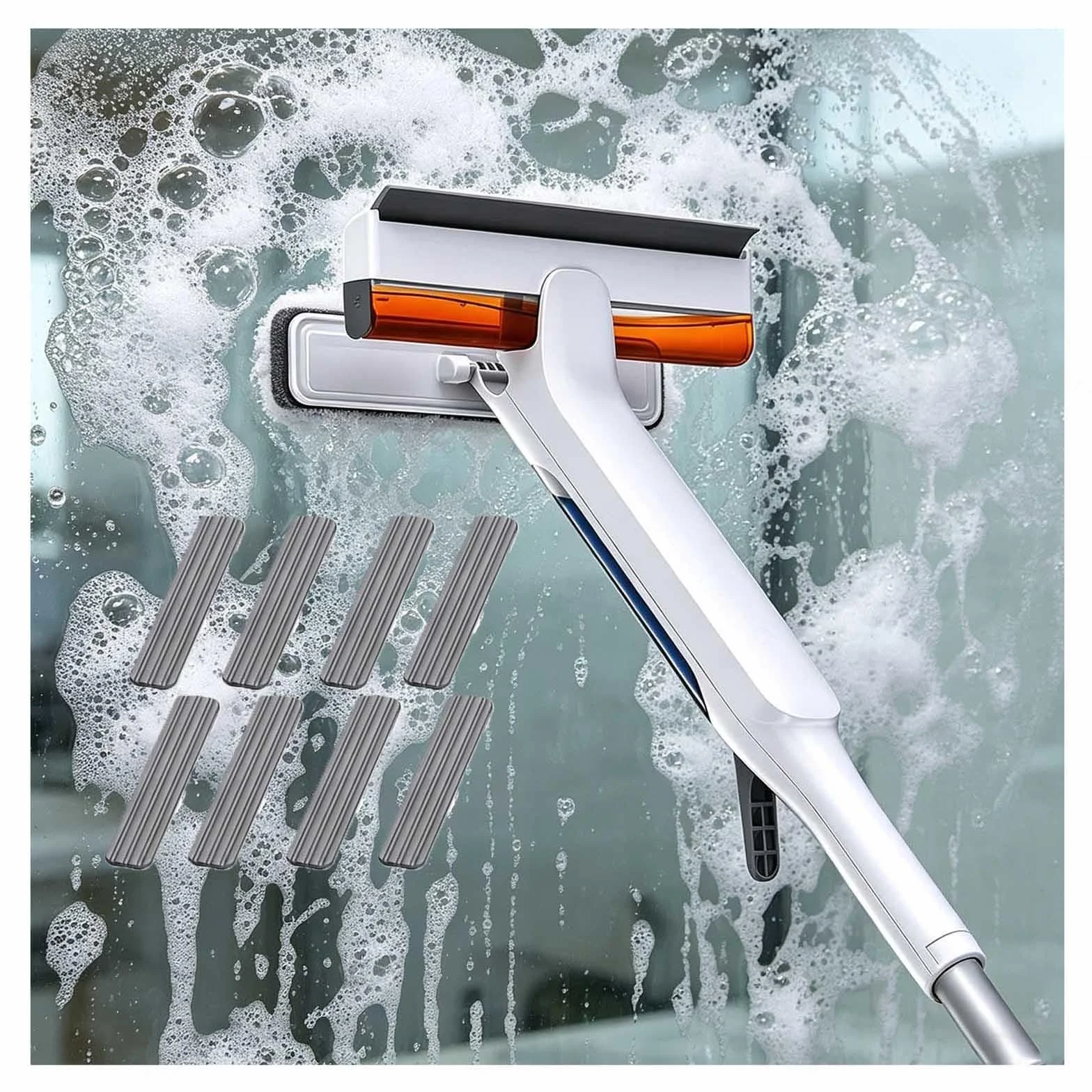 Limpiacristales 4 en 1 con Mango Telescópico de Ventanas con Depósito de Agua Residual Limpiacristales en Spray de Doble Cara Adecuado para Múltiples Escenarios