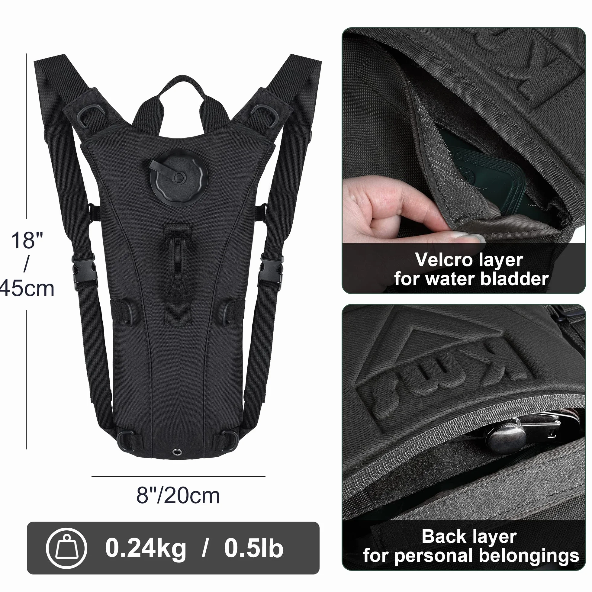Mochila de Hidratación con Bolsa de Agua de 3L, Mochila Ciclismo Hidratacion Ligero, Bolsa Agua Mochila Tactica para Senderismo Bicicleta Montaña