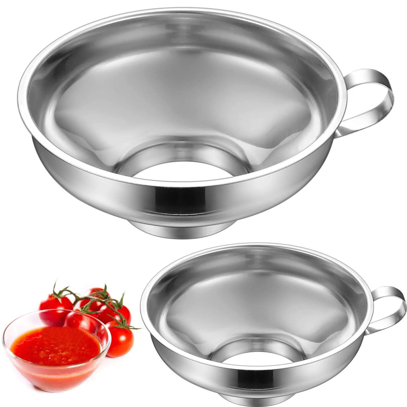 Juego de 2 Embudos de Acero Inoxidable, Embudo para Conservas y Mermeladas, Embudos con Apertura Ancha y Estrecha, Embudos de Cocina para Frascos y Botellas