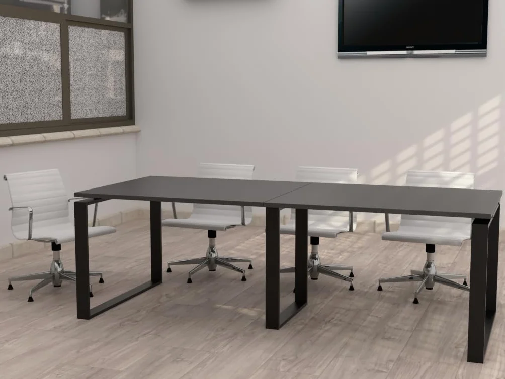 Mesa de Reuniones, Conferencias y Oficinas. Estructura metálica con Marco Cerrado Color Negro (240x100). Fabricado en España. Envio a Toda la Península. (Roble Azabache.)