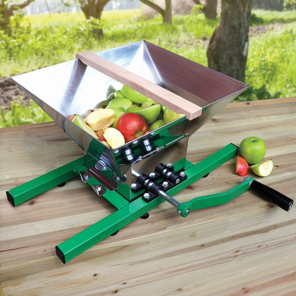 Trituradora de frutas portátil 7 L - Extractor manual de manzana para prensa de vino y sidra (acero inoxidable)