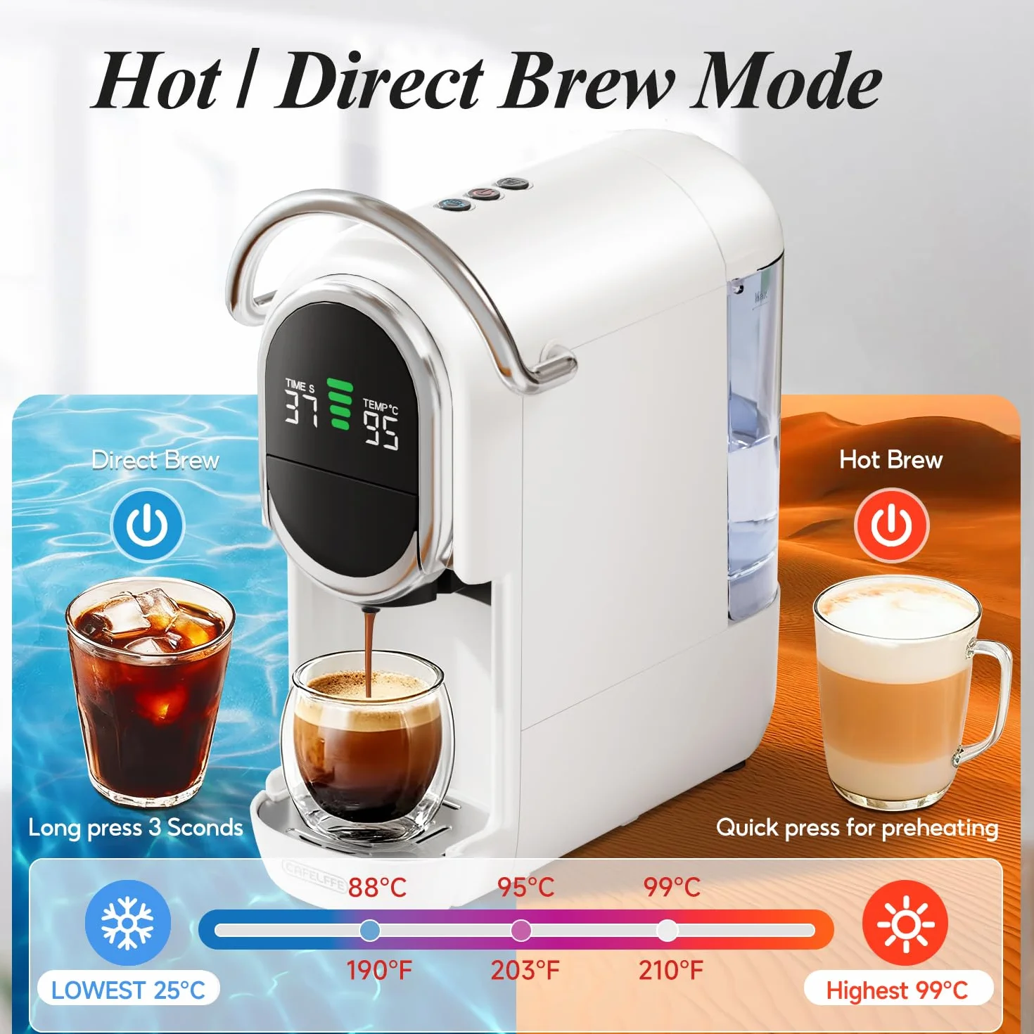 CAFELFFE Máquina de Café Espresso en Cápsulas MK-609S 6 en 1,Infusión Caliente/Fría,Compatible con Nes Original/DG/ESE/K Cup/Té/Café Molido
