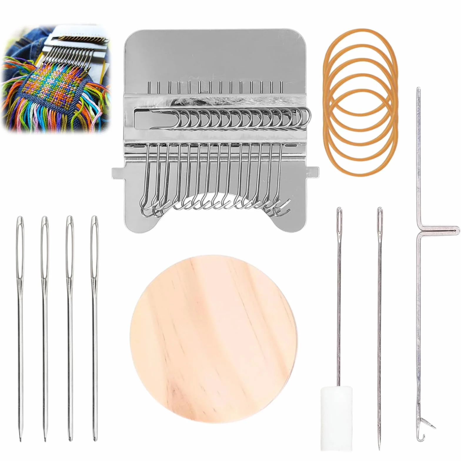 Kit de Telar, Telar Pequeño para Tejer Máquina de Tejer en Telar de Madera Herramienta para Zurcir Manualidades para Tejer y 4 Aguja de Tejer para Remendar Jeans Calcetines y Ropa (14 Hooks)
