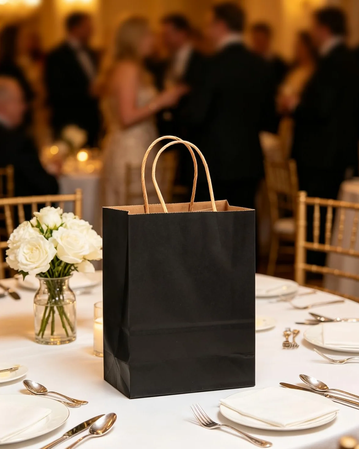 Gcardist 50 piezas Bolsas de regalo de papel negro de tamaño mediano con asas – 27 x 21 x 11 cm – Bolsas para fiestas, bolsas de regalo para múltiples usos