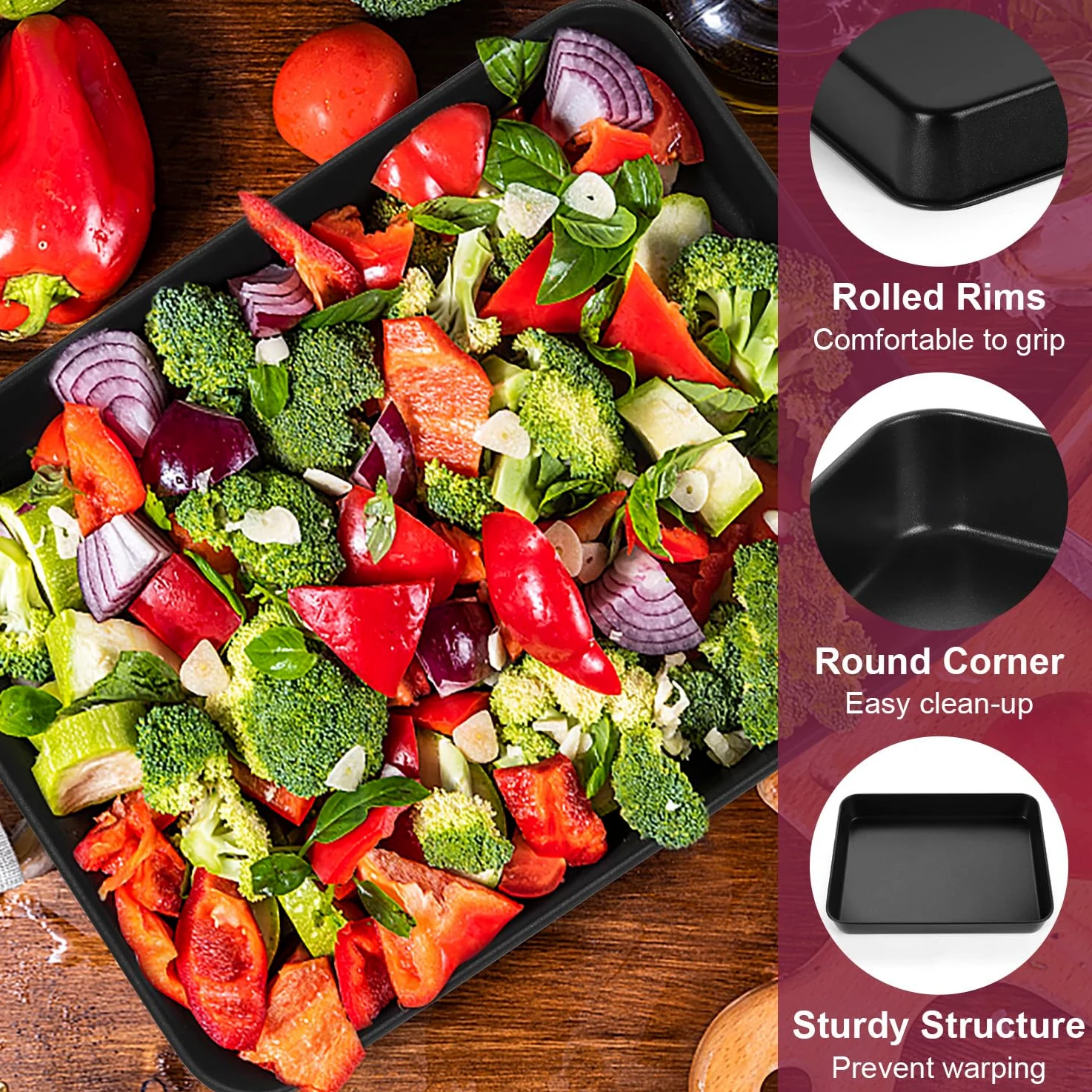 HaWare - Bandeja para horno, antiadherente, de acero inoxidable, juego de 2, molde rectangular profundo para asar y servir, 31,5 x 24,8 x 5 cm, saludable y no tóxico, resistente a la corrosión (negro)