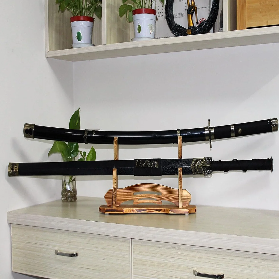 BiJun Soporte para Espada Katana de Madera, Montaje en Pared para Katana Wakizashi Samurái