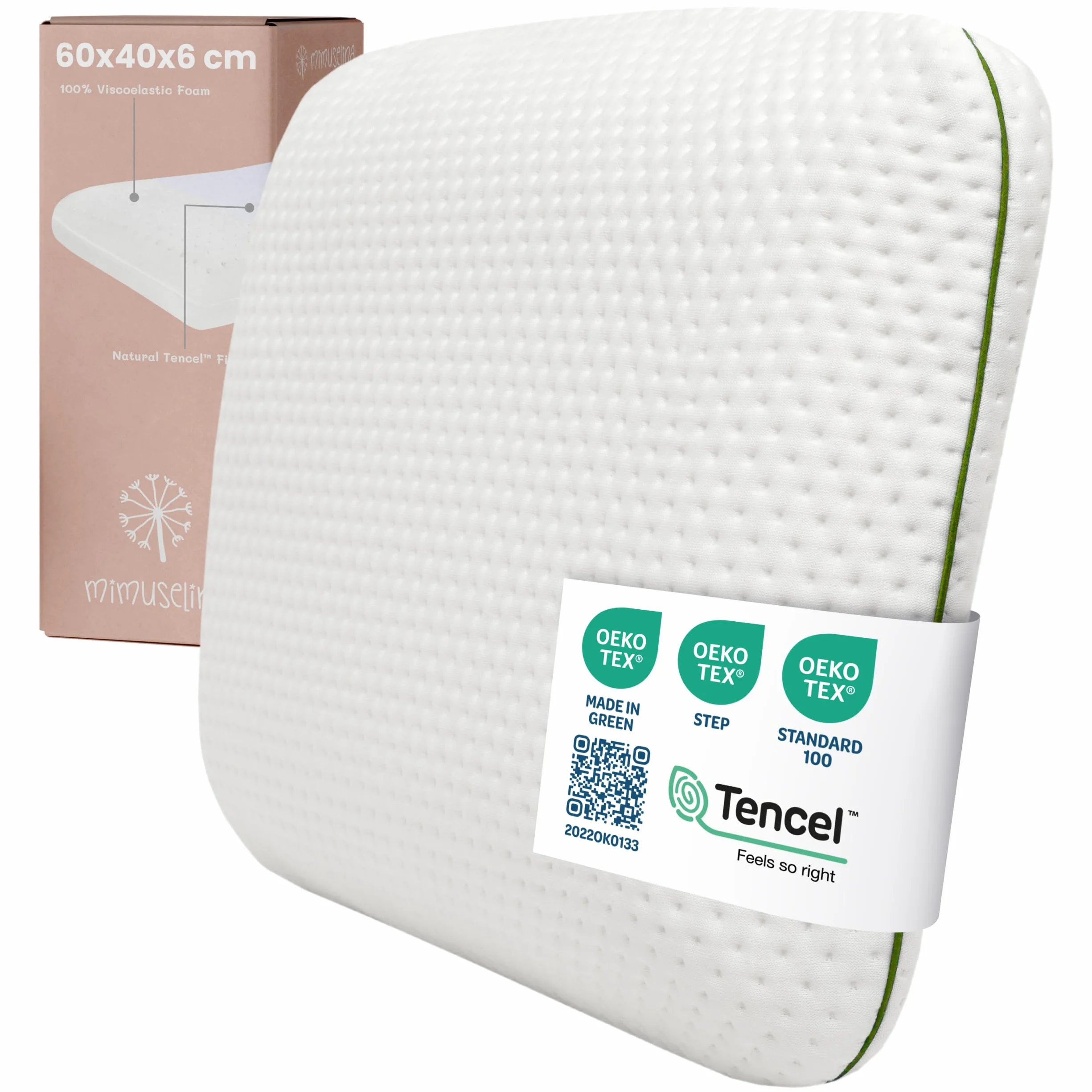 Almohada Infantil Viscoelástica 60x40x6 Memory Foam Transpirable Antisofocos Funda Tencel Hipoalergénica