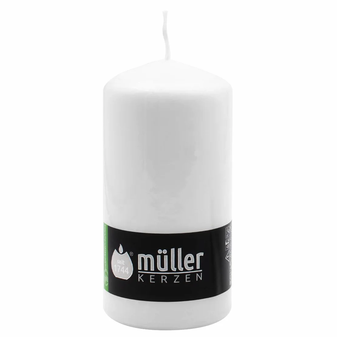 Müller - Juego de 6 velas blancas de columna cilíndrica, color blanco, 68 x 135 mm, larga duración de 40 horas, cera antigoteo, sin olor, calidad RAL