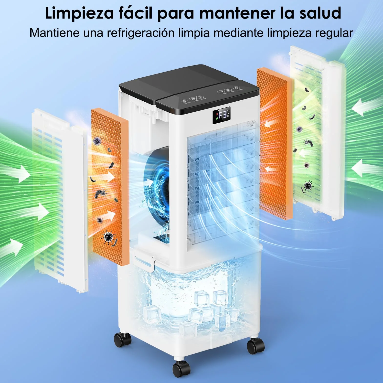 Aire Acondicionado Portátil 10L, Enfriador de Aire Evaporativo 4 en 1, Climatizador con 4 Modos y 3 Velocidades, Temporizador 1-12H,120°Oscilación Automática y para Hogar y Oficina（Blanco Mate）