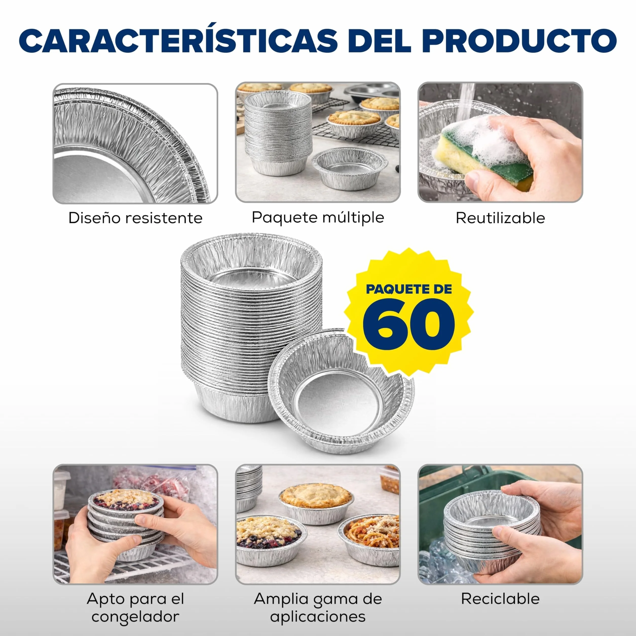 Ebake Vaschette in alluminio usa e getta (larghe 12 cm) Teglie di stagnola per dolci, stampo per crostate e tortine (60 pcs)