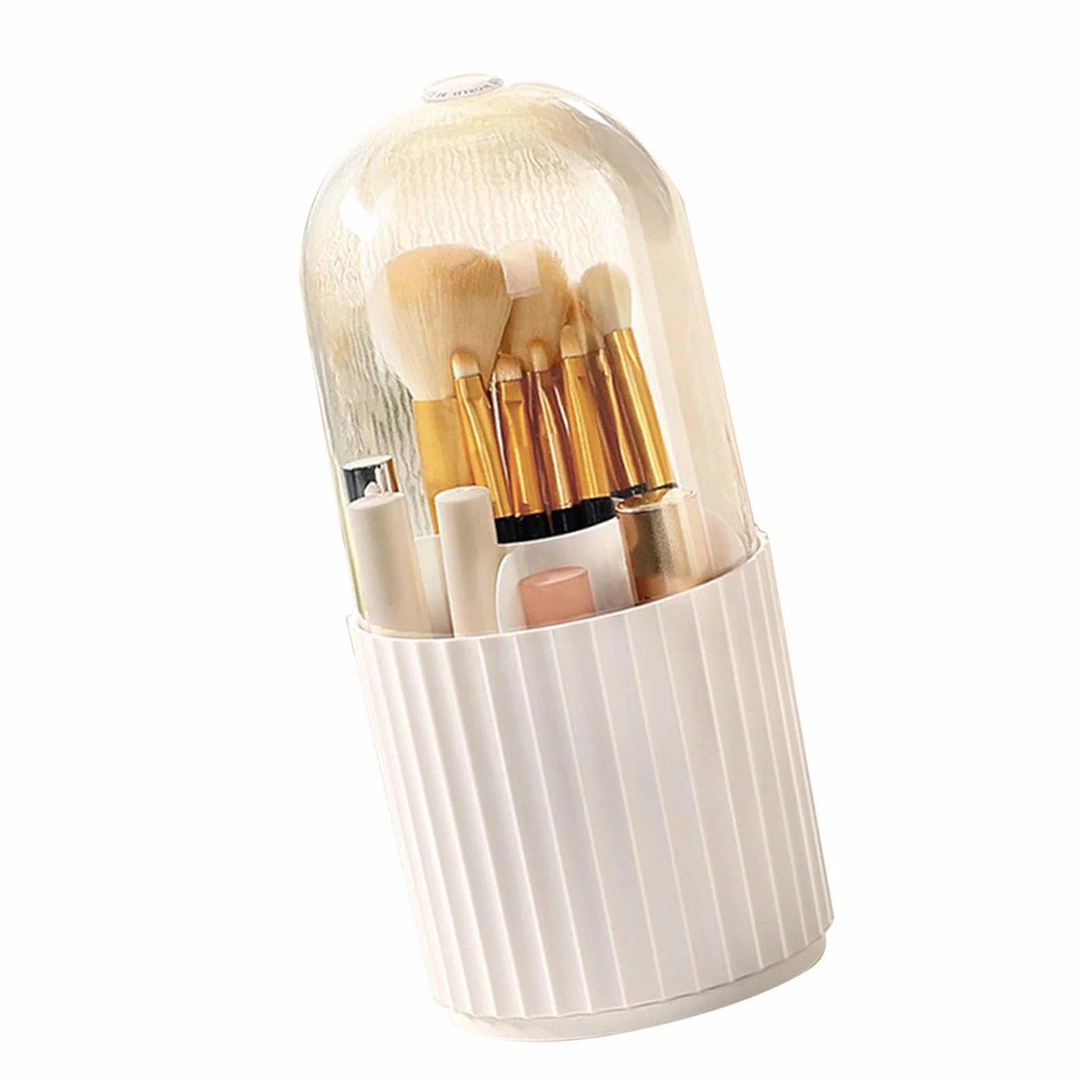 Organizador de brochas de maquillaje con tapa, giratorio de 360 ​​grados, gran capacidad, 5 compartimentos, soporte giratorio para cosméticos (Vertical pattern)