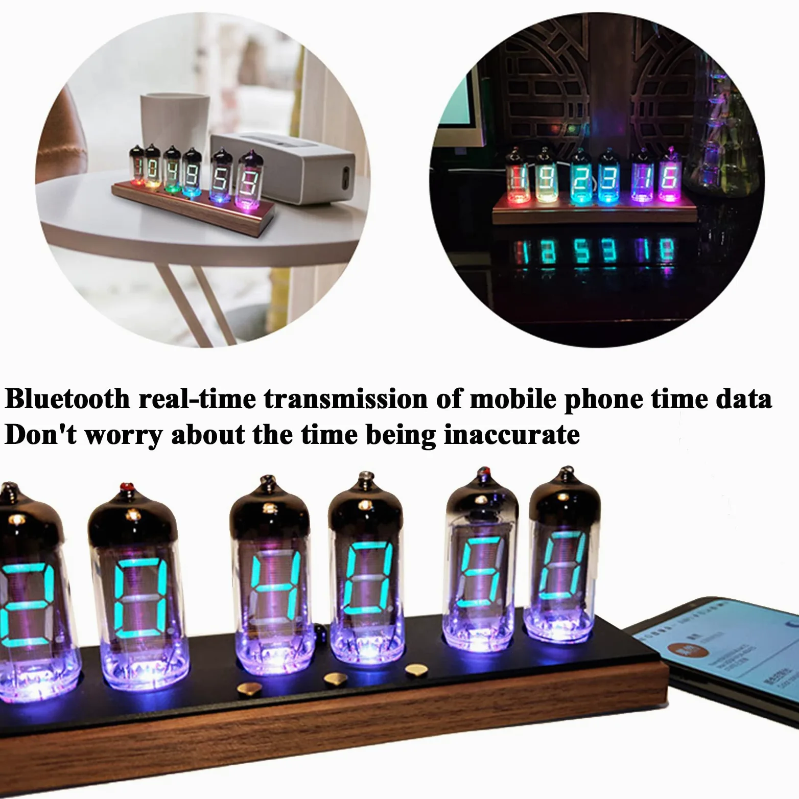 Regalos Personalizados, Reloj Bluetooth para Dormitorio, Reloj de Escritorio Digital Luminoso Retro, Ajuste de Alarma, Control Remoto Bluetooth/infrarrojo, Brillo de Colo