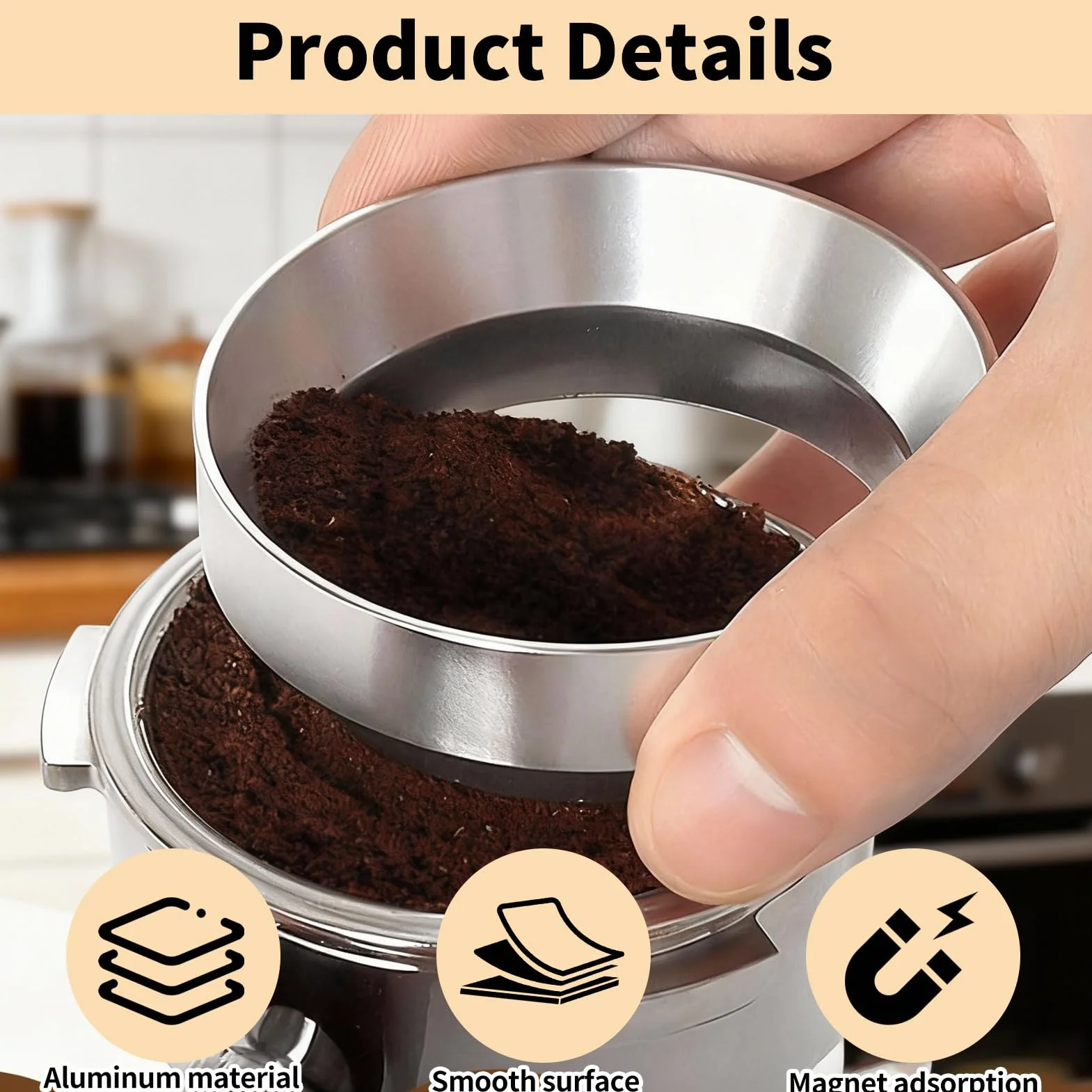 Anillo dosificador de café de 58 mm, Pantalla Puck y Embudo Espresso,Accesorios Barista de Acero Inoxidable, Compatible con Portafiltros, Llenado Preciso y Sin Derrames