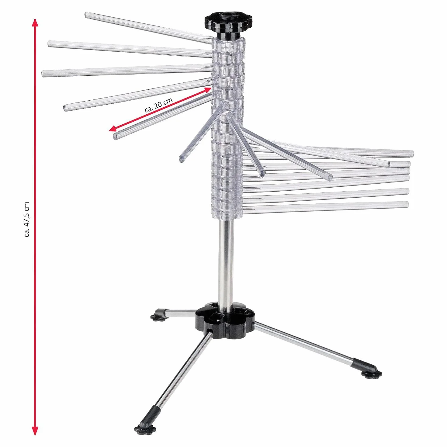 Westmark Secador de pasta/portapasta, con 16 barras, plegable, plástico/acero inoxidable, altura: 47 cm, Pasta-Tree, plateado/transparente, 61332260