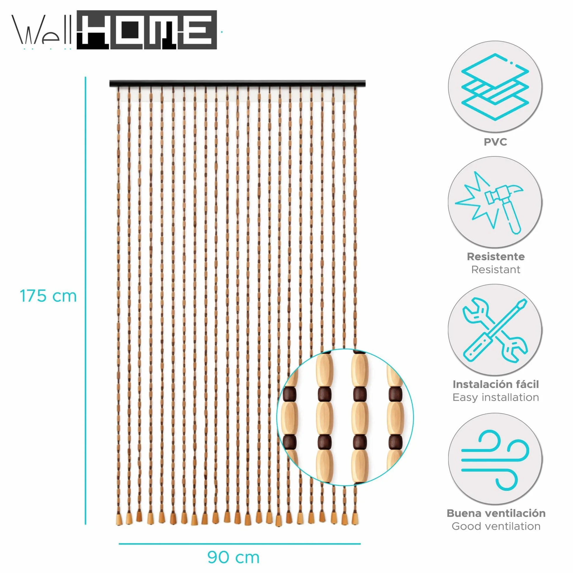 Well Home Cortinas ''Be Garden'' de Abalorios para Puertas 175x90cm, Decorativas de Paso con Cuentas, Unidad