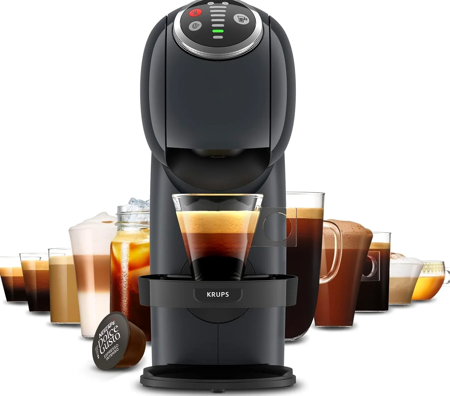 Krups Dolce Gusto Genio S Plus, Cafetera Cápsulas, Depósito 0,8L, Negra | Ultracompacta, 15 Bares, Bebidas calientes y frías, Tecnología Automática, 4 Niveles temperatura, Espresso Boost, KP340B