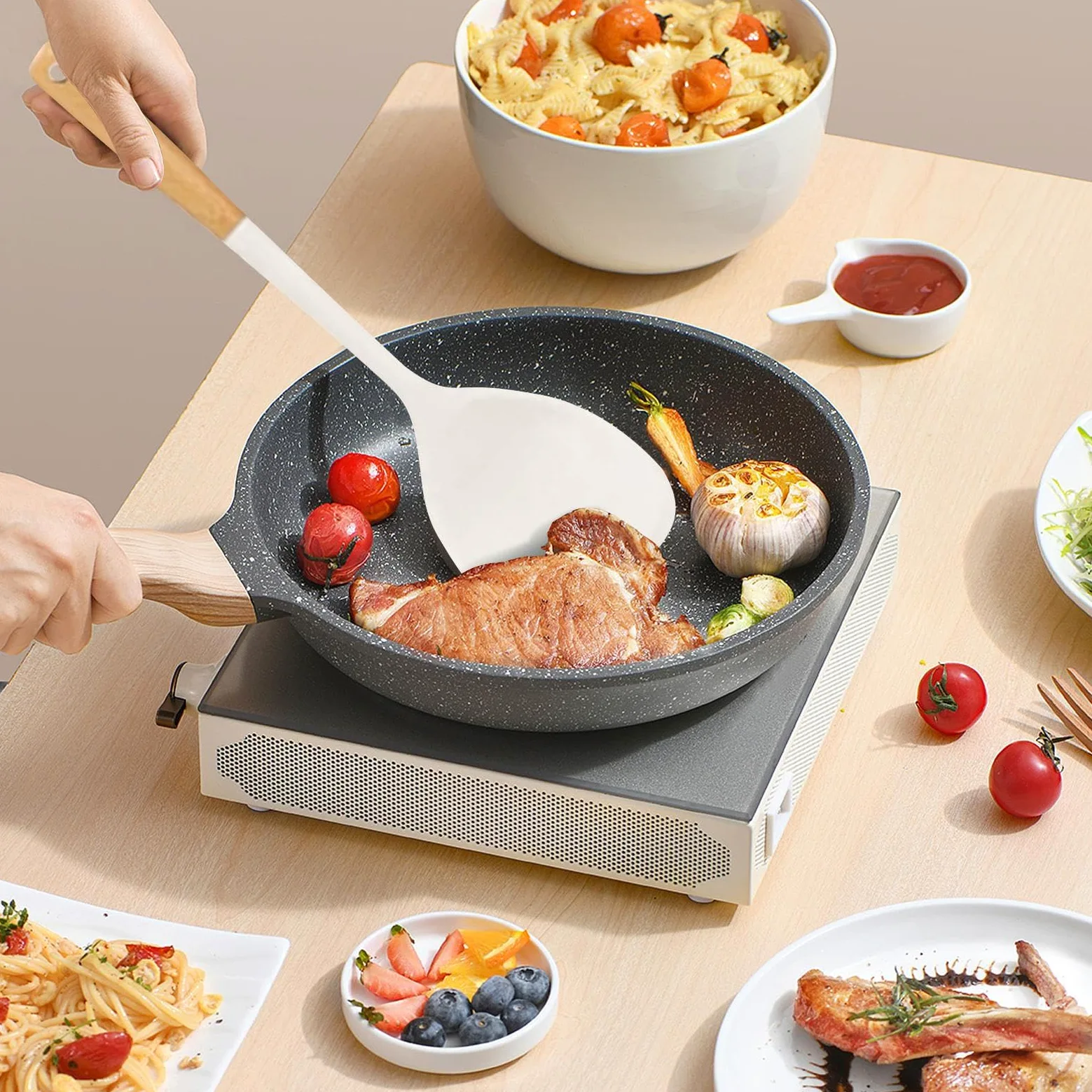 Set Espátulas Cocina silicona alimentaria antiadherente | Utensilios Cocina Para Hornear Freír Servir Preparar Alimentos Cuencos Accesorios Menaje Gadgets Cocina Aire Libre