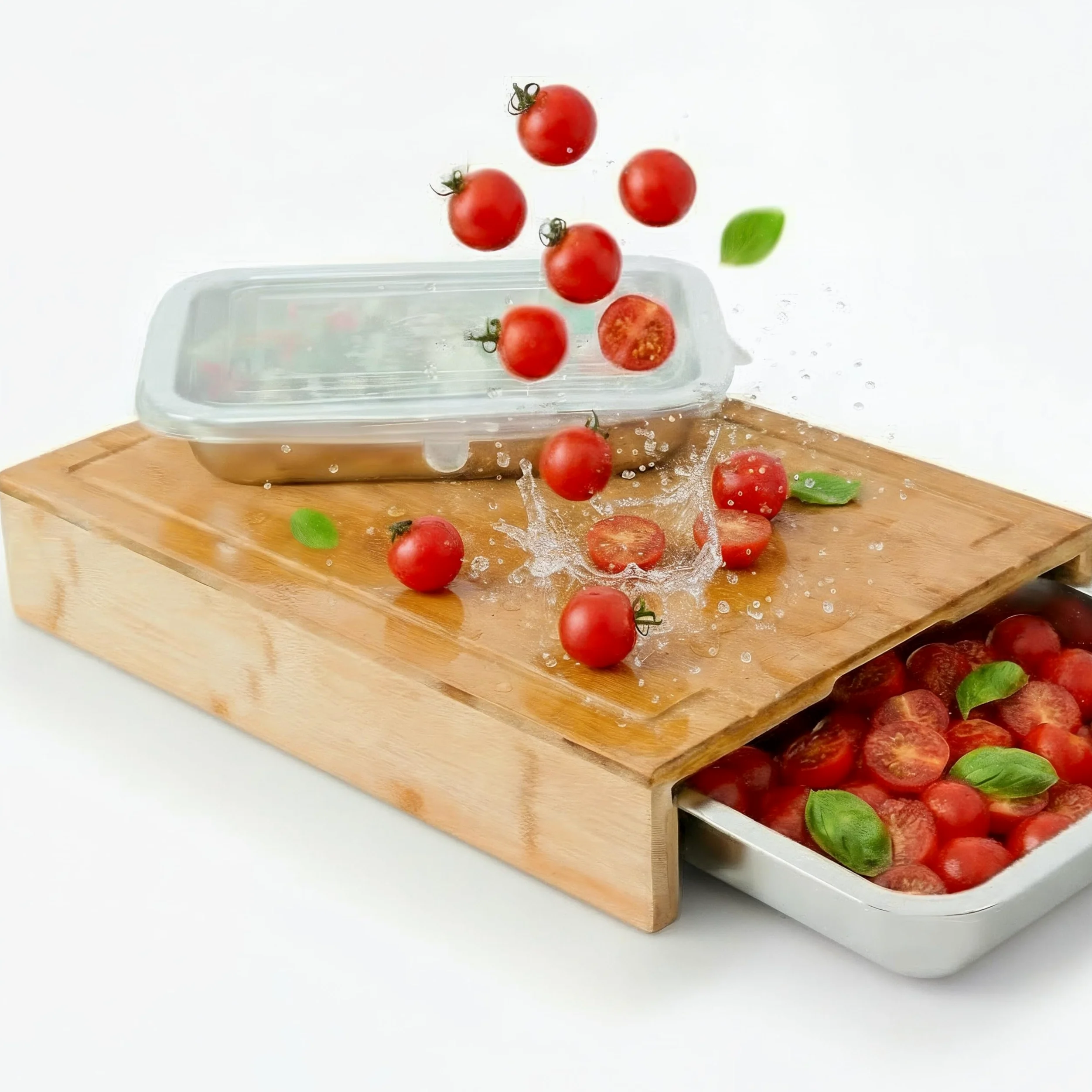 Tabla de cortar de madera con bandejas y tapas | cortar, recoger y almacenar | práctico accesorio de cocina | tabla de cortar ideal para cocinar de forma eficiente | Tabla de madera XXL para cocina
