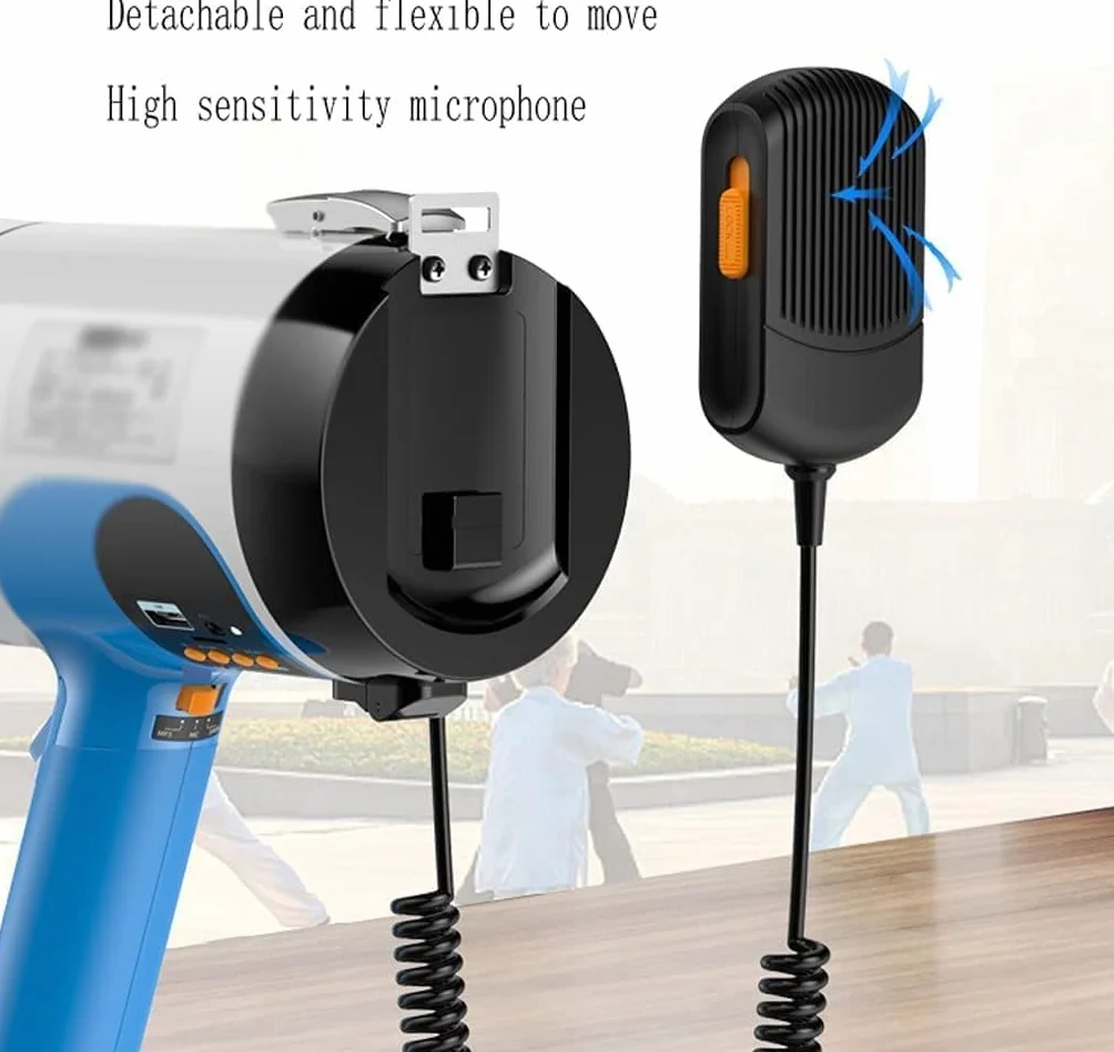 Megáfono de Mano 100W con Control de Volumen y Sirena USB Portátil