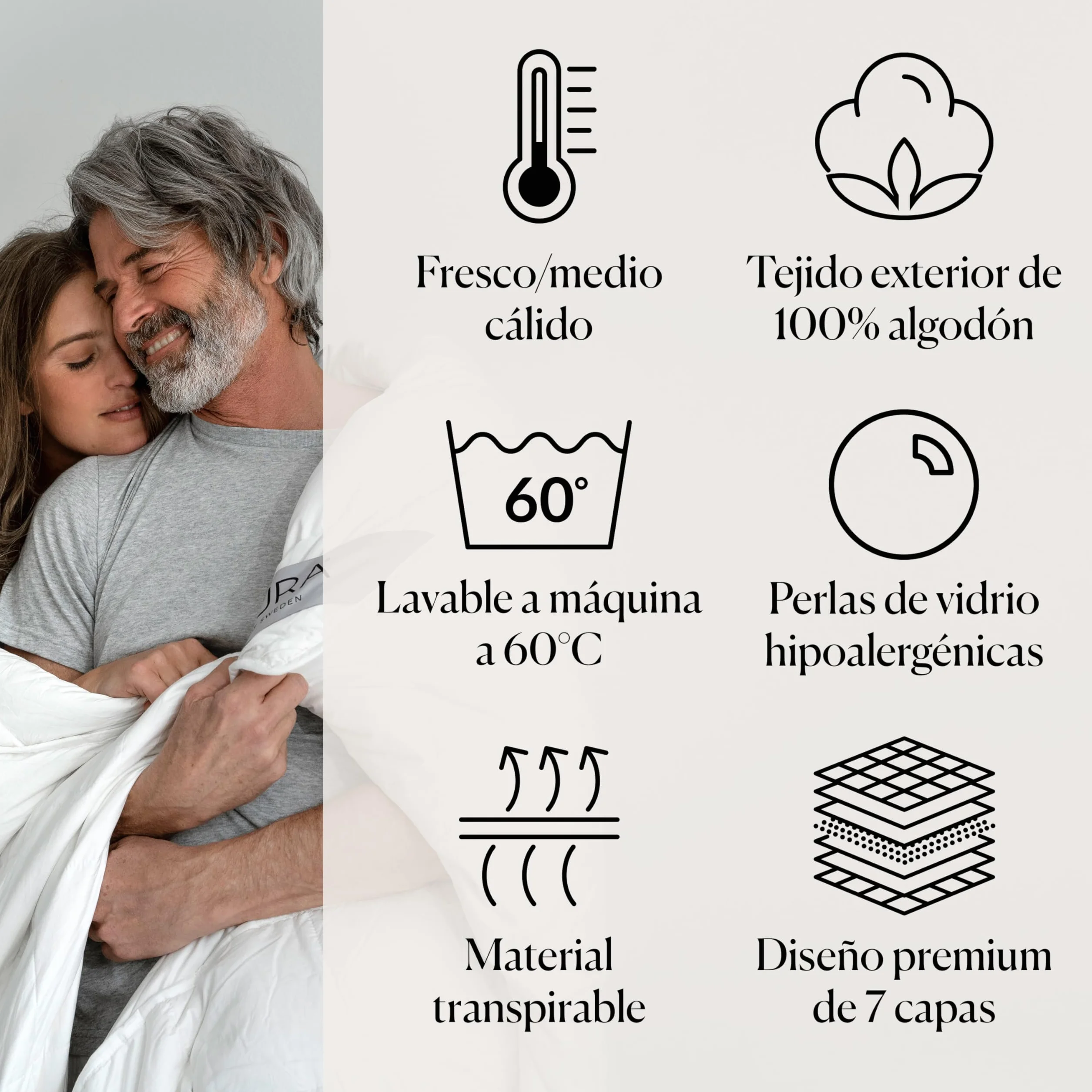 CURA Pearl Classic Weighted Blanket 150x210 7kg - Manta antiestres - Mantas Pesada para un sueño Profundo y un Mejor Descanso - Couverture con Peso 100% de algodón - Manta para la ansiedad