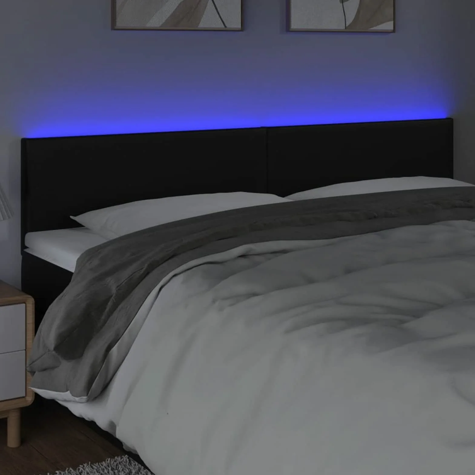 LAPOOH Cabecero con LED, Cabeceros Cama, Cabeceros Moderno, Cabezales Cama, Muebles Habitacion, Mueble Cabecero,Cama Cabeza, Cuero sintético Negro 160x5x78/88 cm