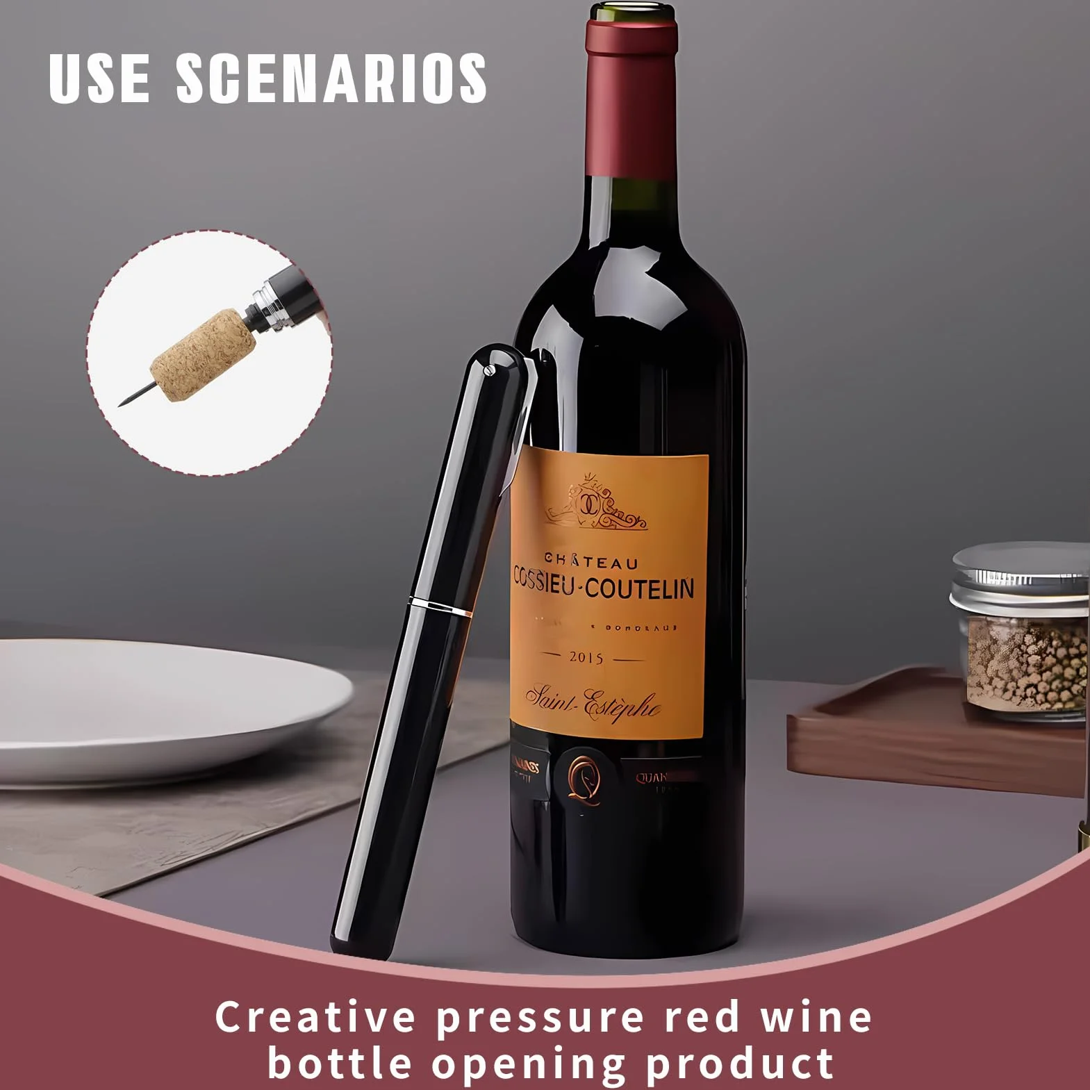 Abrebotellas de Vino con Presión de Aire 2 en 1, Incluye Cortador de Papel de Aluminio, Sacacorchos Portátil y Ligero, Ideal para Viajes, Camping y Celebraciones, para Amantes del Vino
